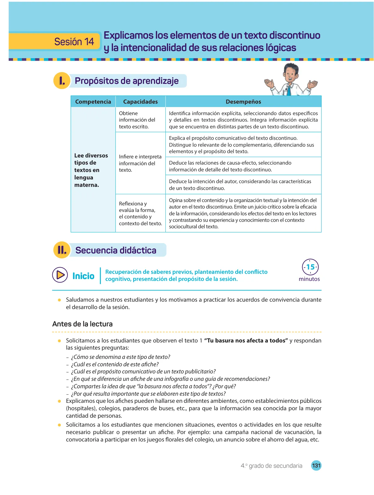 Miniatura página 133 de Comprensión lectora : manual para el docente de cuarto grado de Secundaria 2018 · 2018