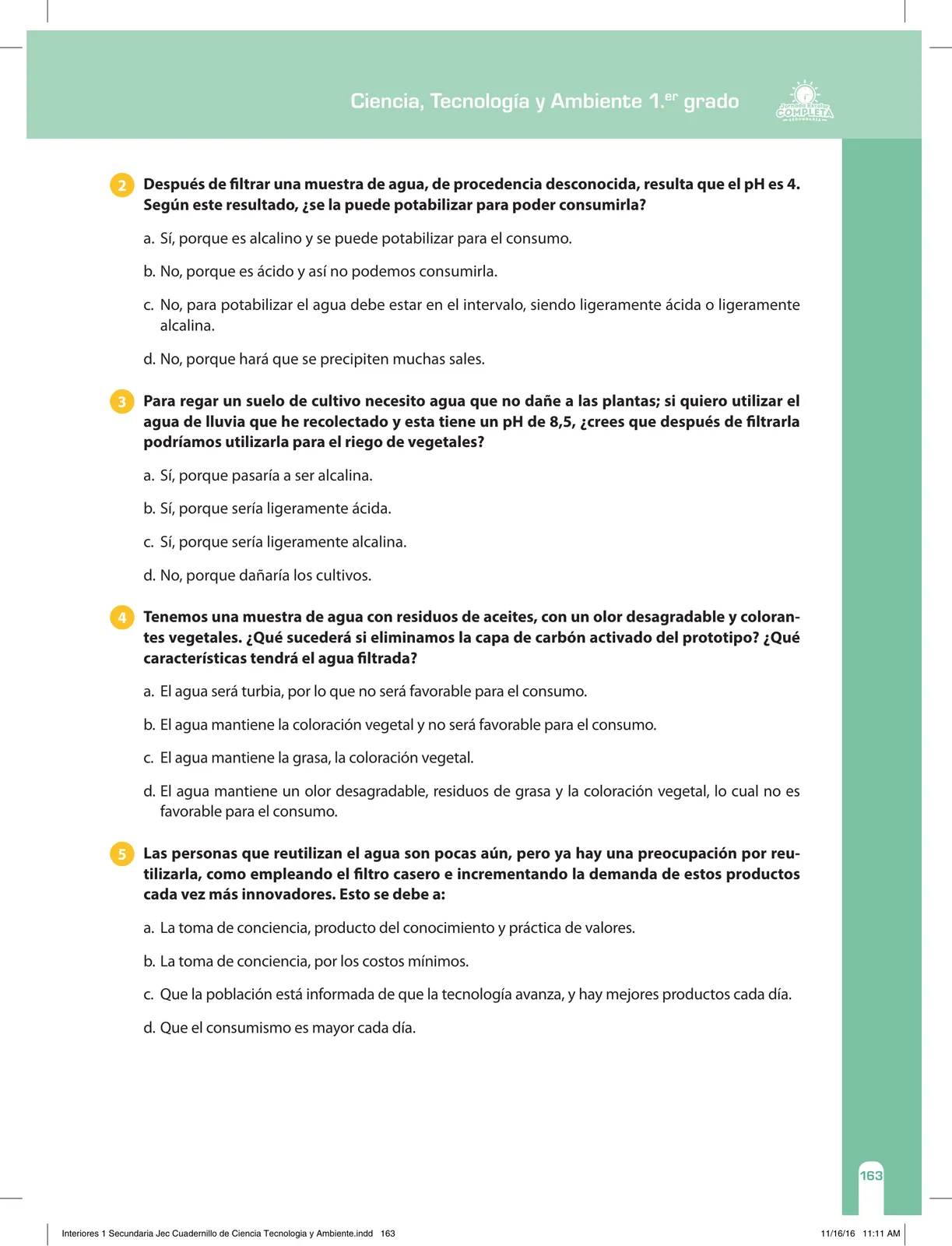Miniatura página 163 de Ciencia, Tecnología y Ambiente 1. Cuaderno de reforzamiento pedagógico - JEC · 2016