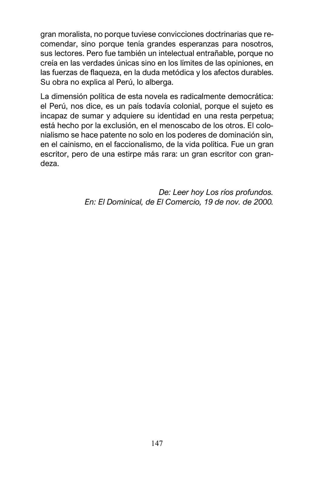 Página 147 de Arguedas, entre el fuego y el amor : textos seleccionados para estudiantes de Educación Básica · 2021