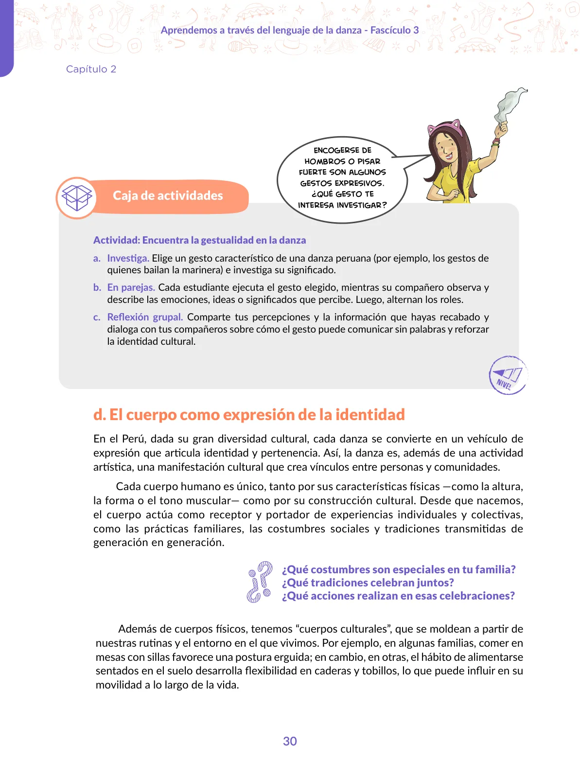 Página 30 de Aprendemos a través del lenguaje de la danza Fascículo 3 para estudiantes de Educación Secundaria · 2024