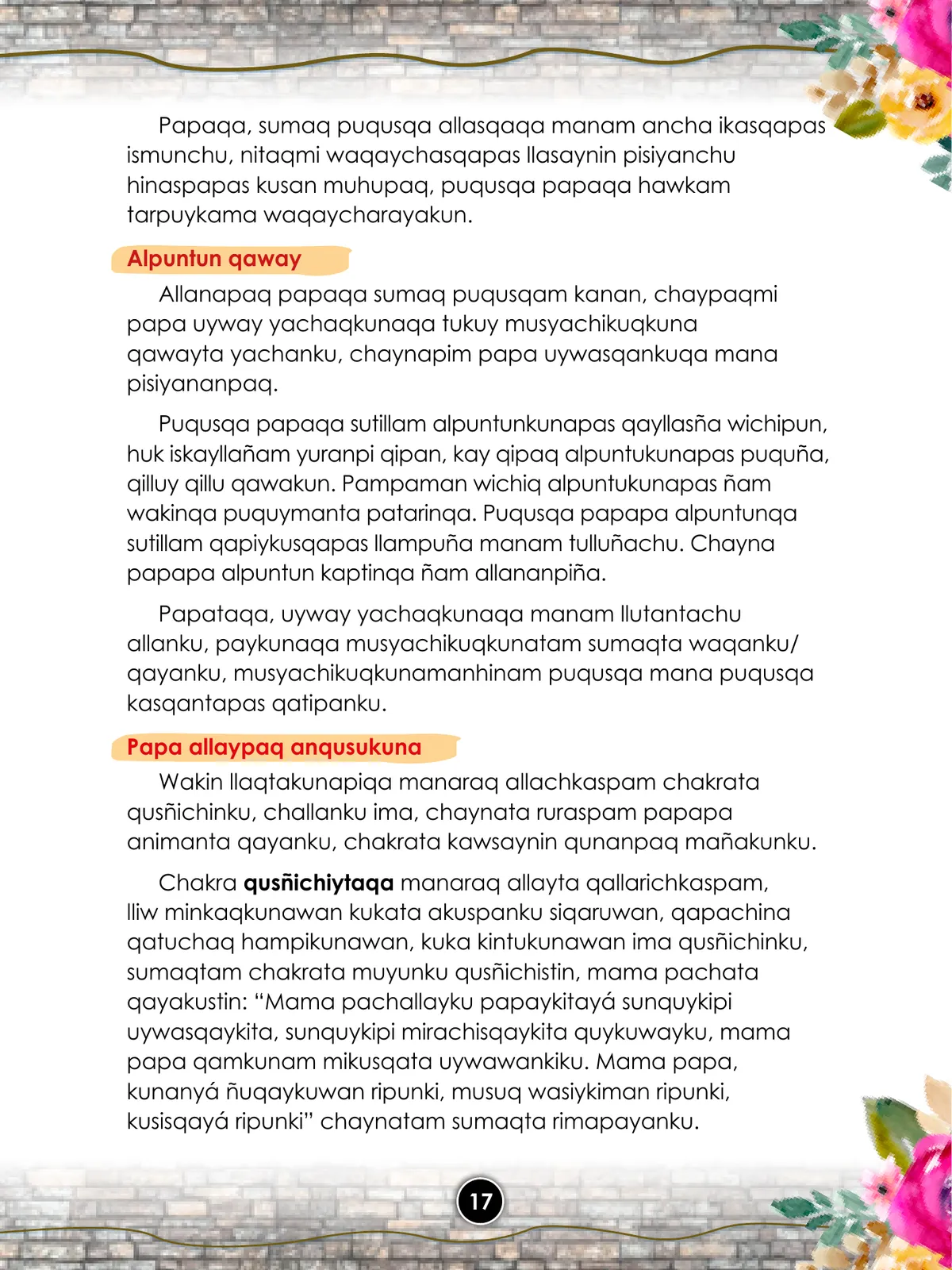 Página 19 de Llaqtanchikpa kawsayninkuna - Chanka : saberes de los pueblos - Comunicación y Ciencia y Tecnología quechua, variante Chanca · 2021