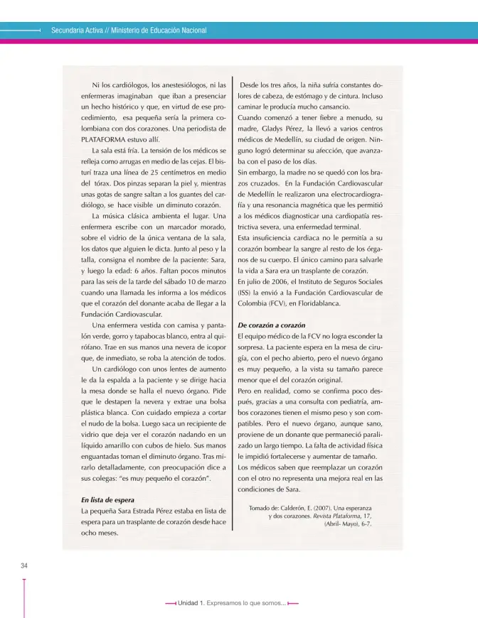 Página 34 de Lenguaje 9° · Secundaria Activa