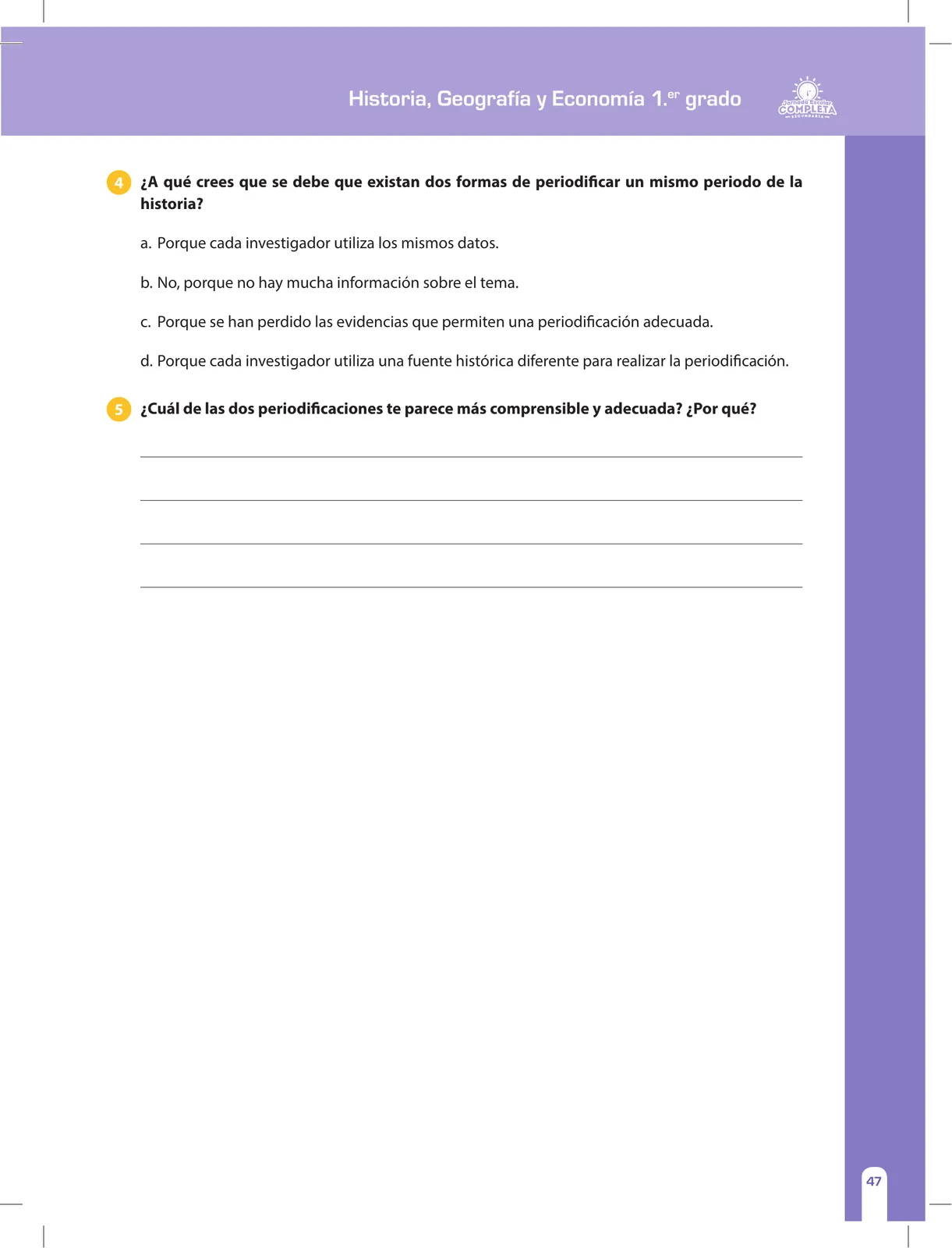 Página 47 de Historia, Geografía y Economía 1 : cuaderno de reforzamiento pedagógico - JEC · 2016
