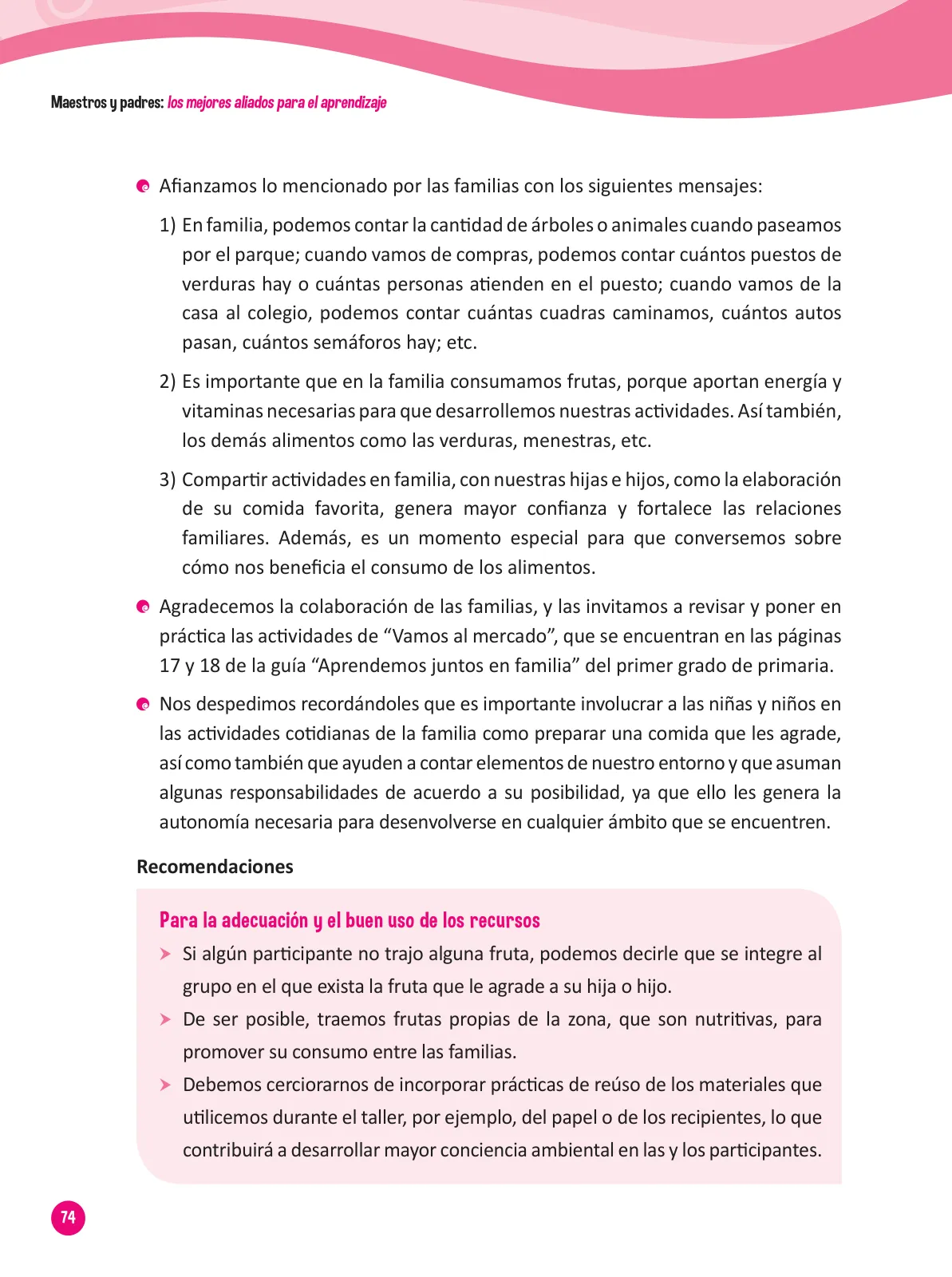 Página 76 de Guía para el trabajo docente con las familias del ciclo III de Primaria · 2016