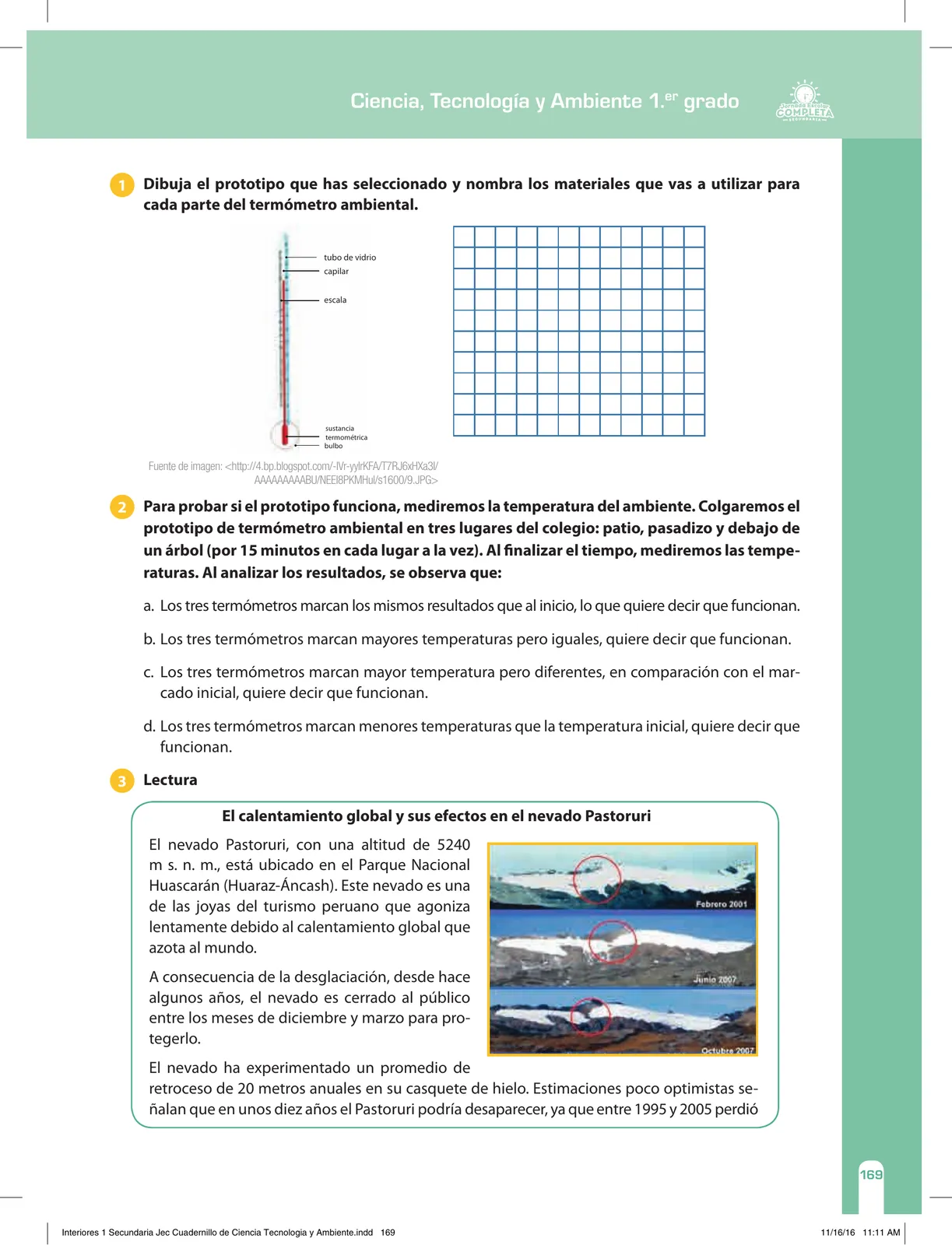 Página 169 de Ciencia, Tecnología y Ambiente 1. Cuaderno de reforzamiento pedagógico - JEC · 2016