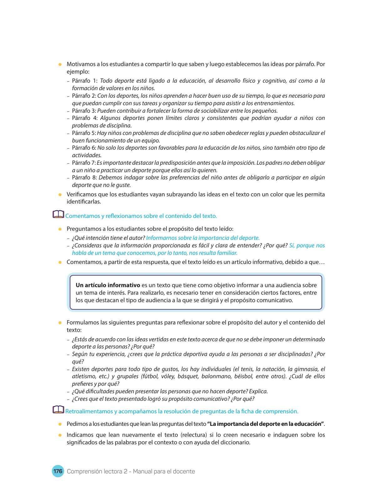 Miniatura página 178 de Comprensión lectora : manual para el docente de segundo grado de Secundaria 2018 · 2018