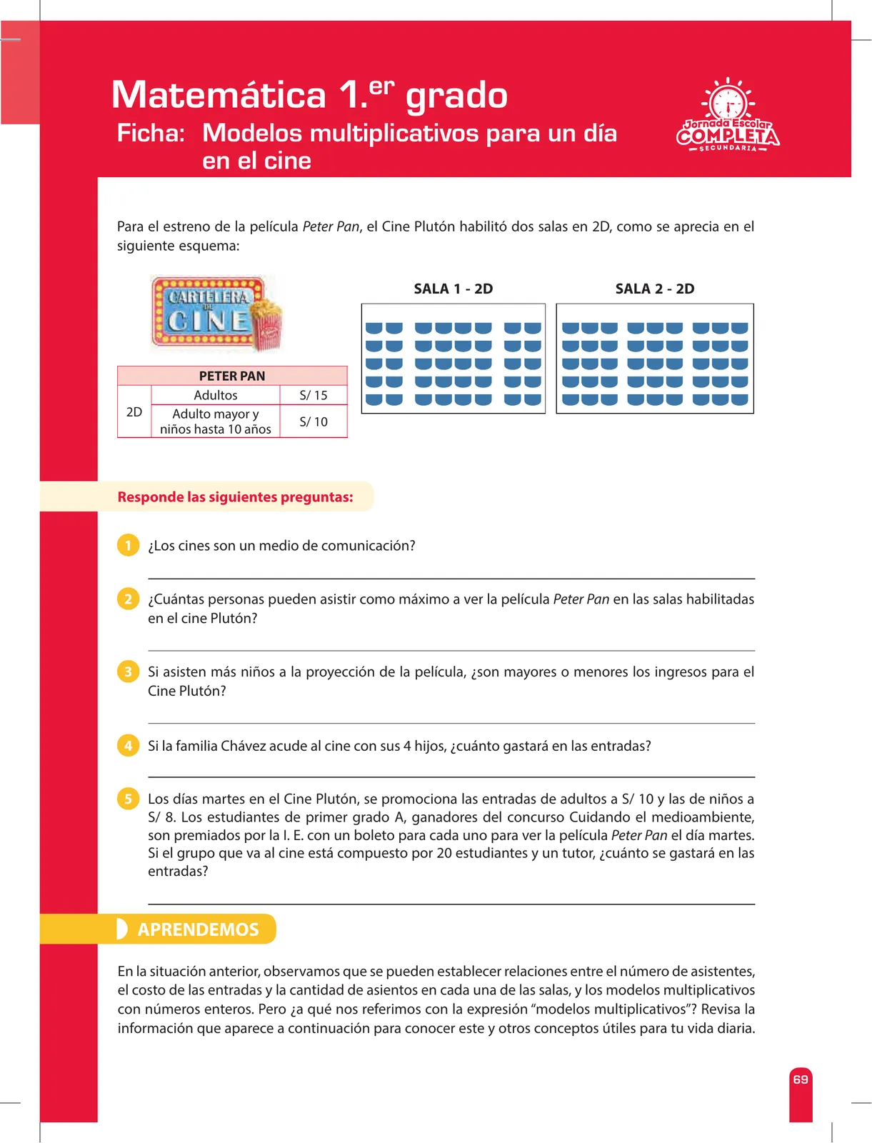 Miniatura página 69 de Matemática 1 : cuaderno de reforzamiento pedagógico - JEC · 2016