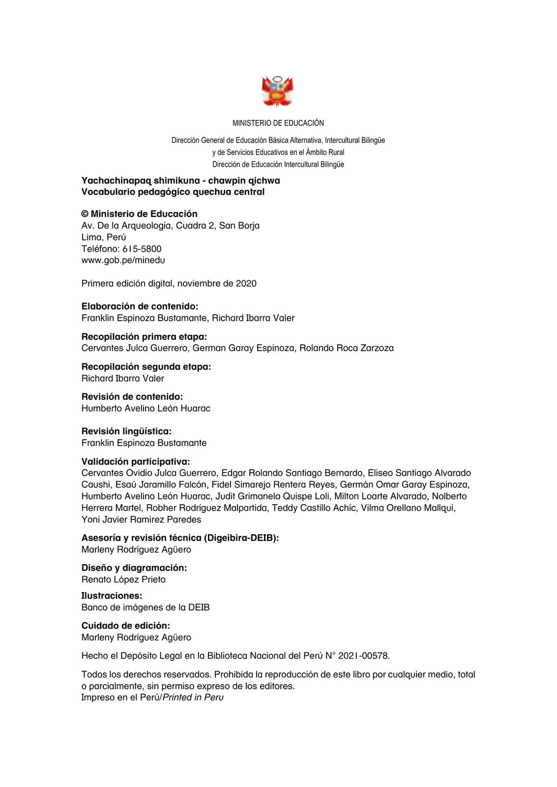Miniatura página 4 de Yachachinapaq shimikuna - chawpin qichwa = Vocabulario pedagógico quechua central · 2021