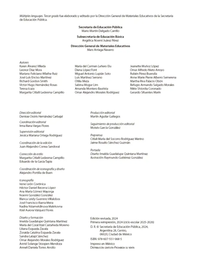 Página 3 de Múltiples lenguajes. Libro de Educación Primaria Grado 3° Ciclo Escolar 2025 - 2026