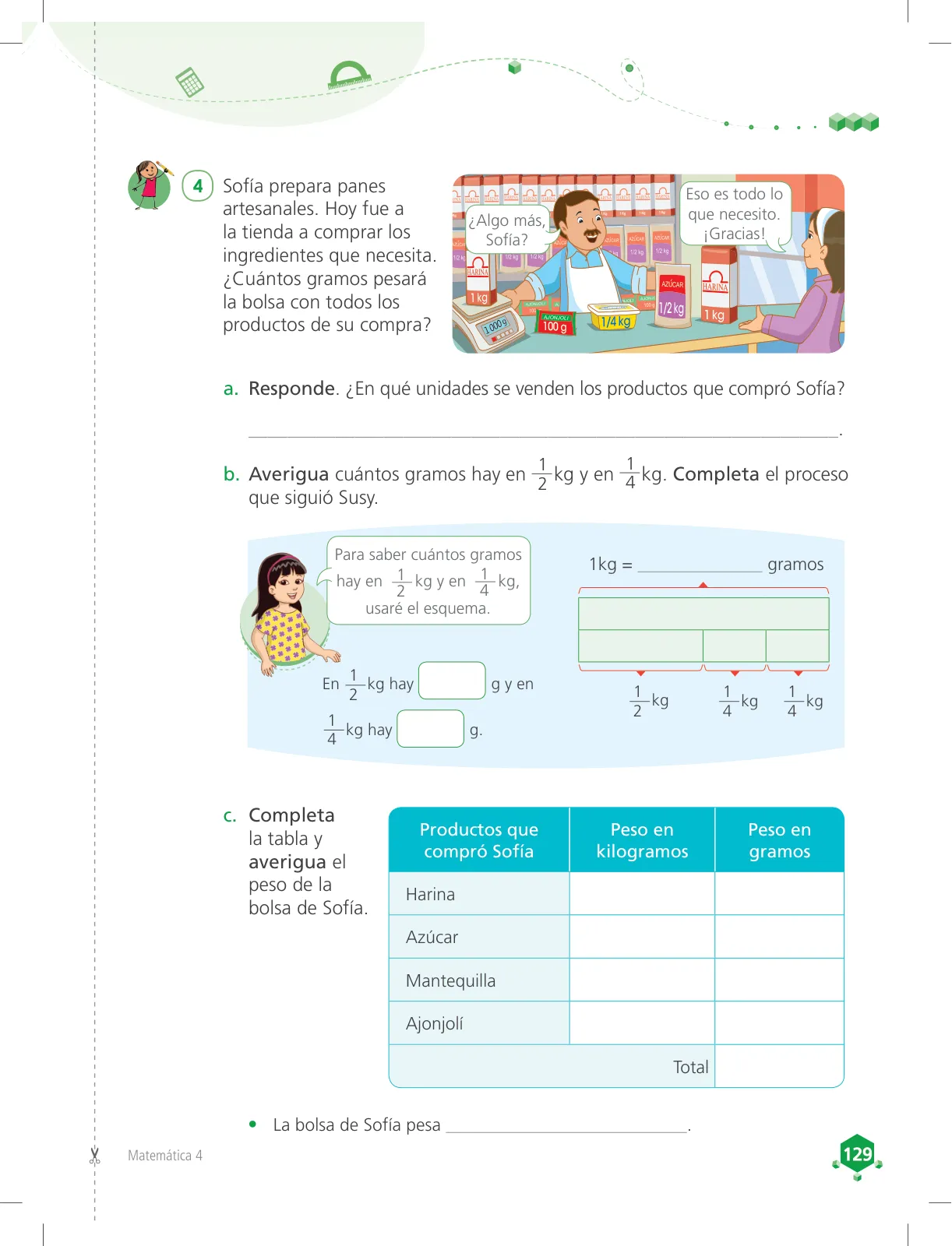 Página 129 de Matemática 4 : cuaderno de trabajo para cuarto grado de Educación Primaria 2018 · 2018