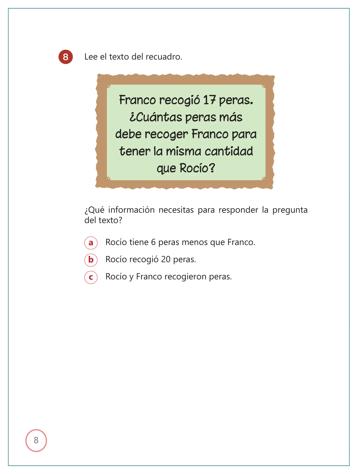 Página 8 de Kit de evaluación Salida 1 Demostrando lo que aprendimos : Matemática, tercer trimestre, ﻿Segundo grado - Primaria · 2019
