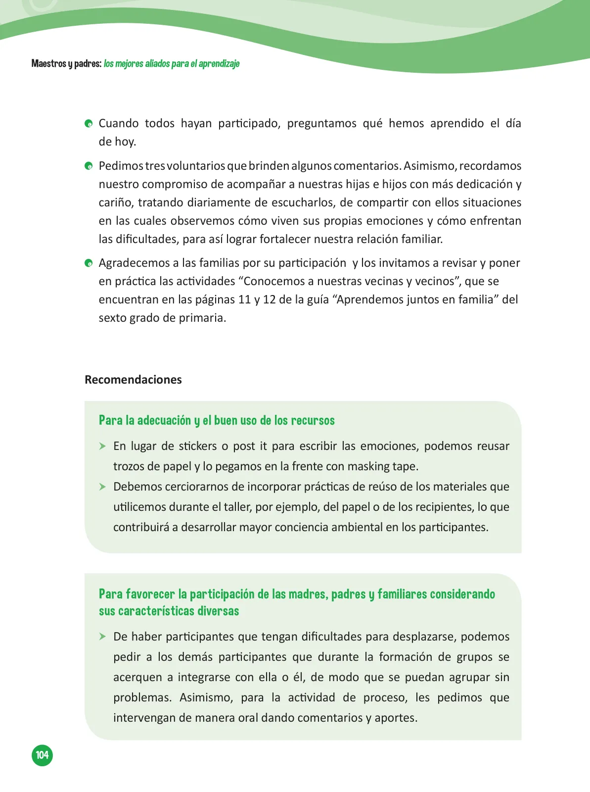 Miniatura página 106 de Guía para el trabajo docente con las familias del ciclo V de Primaria · 2016