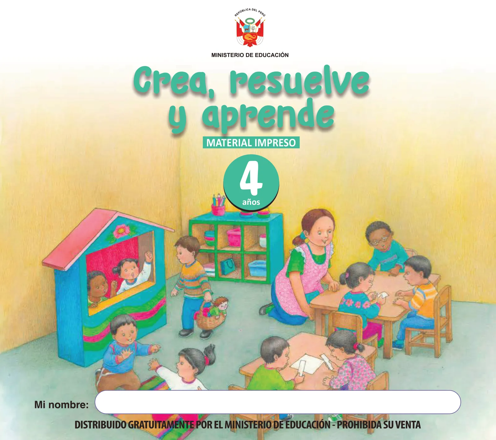 Portada de Crea, resuelve y aprende. Material impreso para niñas y niños de 4 años · 2024