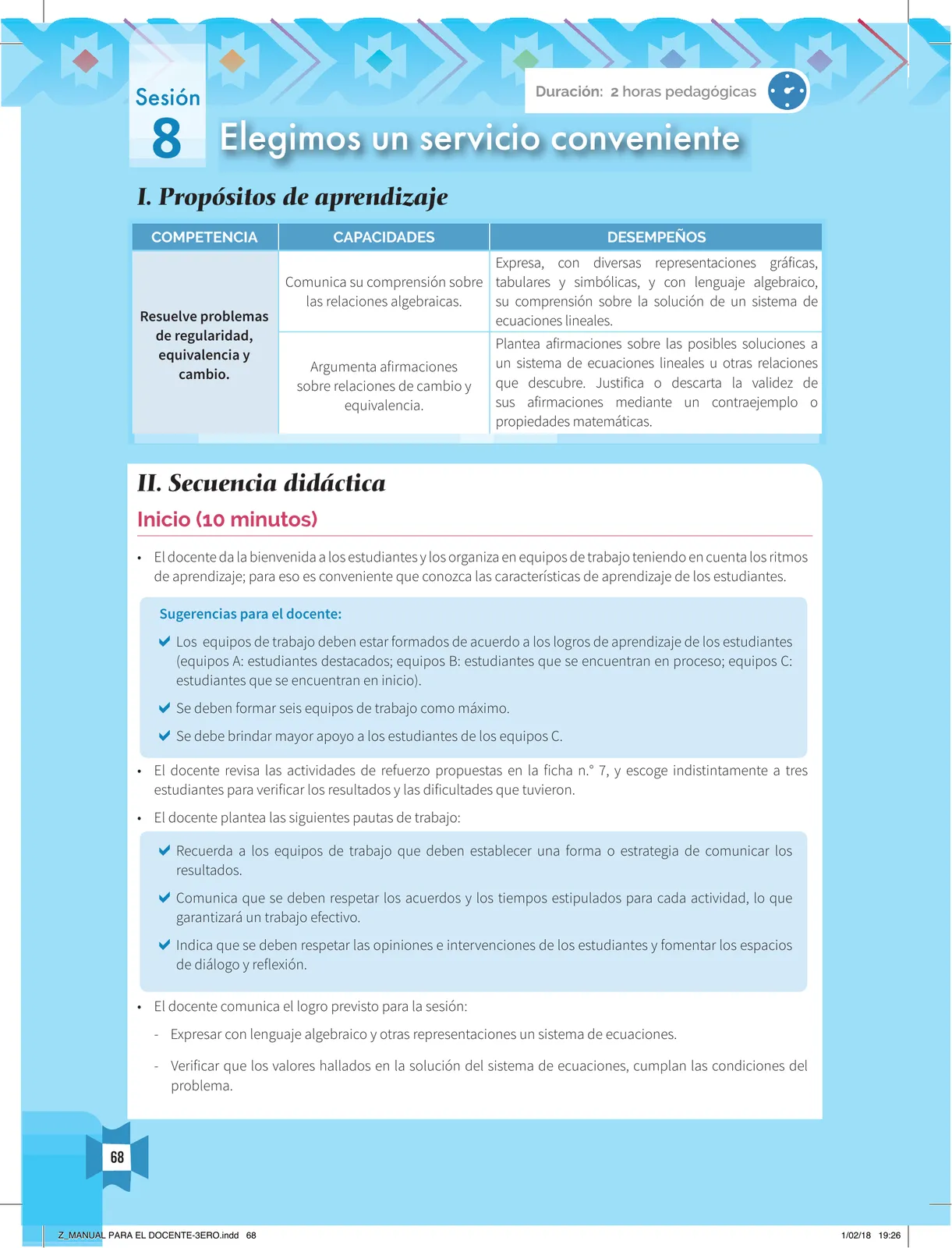 Página 70 de Resolvamos problemas 3 : manual para el docente 2018 · 2018