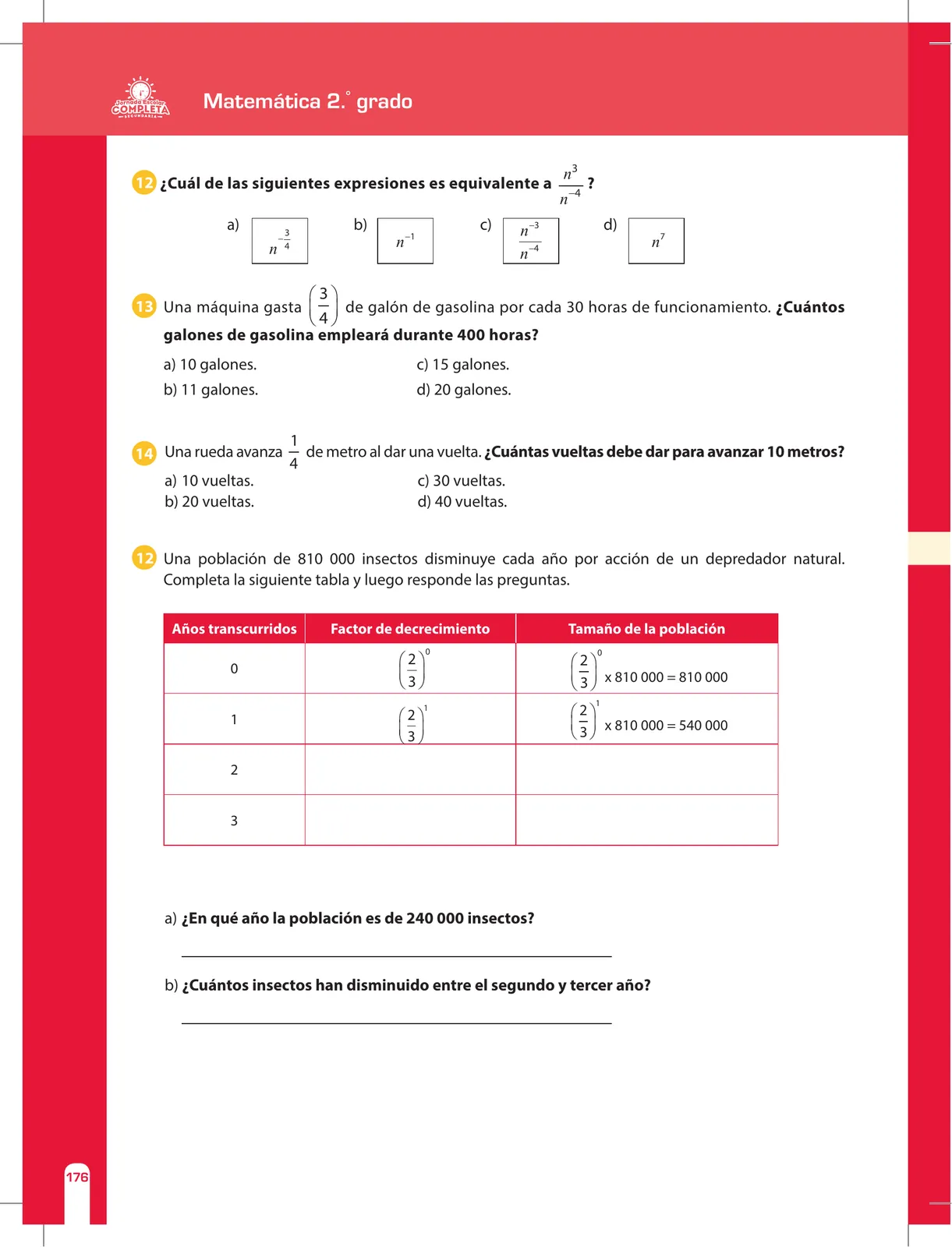 Miniatura página 176 de Matemática 2 : cuaderno de reforzamiento pedagógico - JEC · 2016