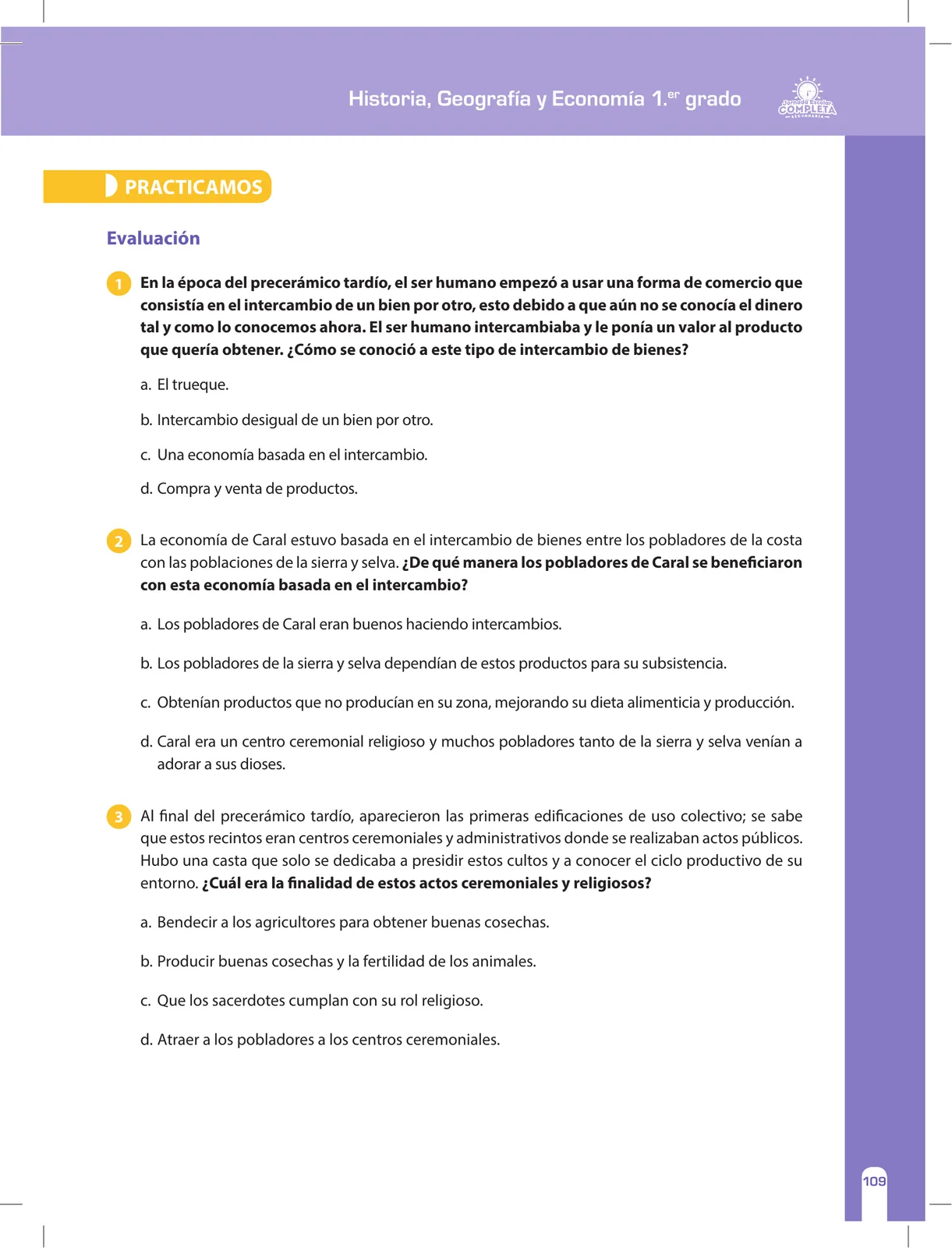 Miniatura página 109 de Historia, Geografía y Economía 1 : cuaderno de reforzamiento pedagógico - JEC · 2016