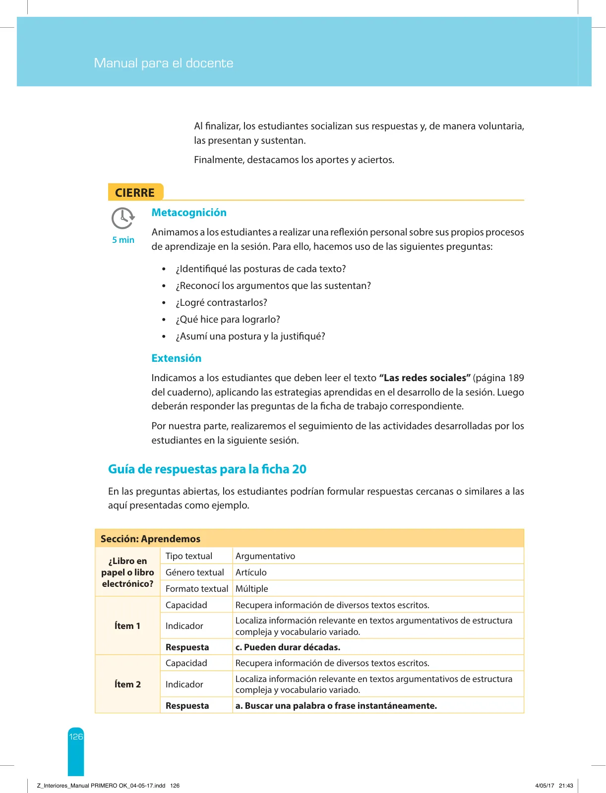 Miniatura página 128 de Comprensión lectora 1 : manual para el docente de primer grado de Secundaria · 2017