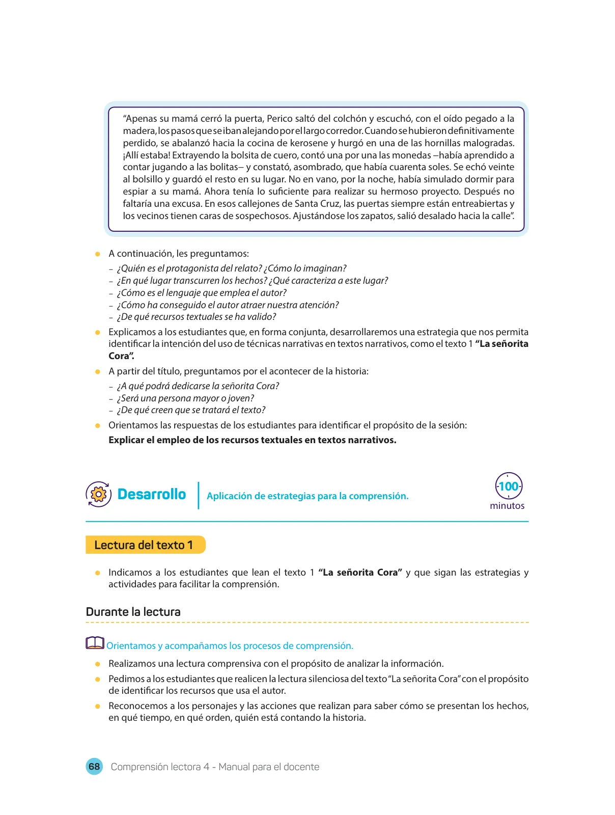 Miniatura página 70 de Comprensión lectora : manual para el docente de cuarto grado de Secundaria 2018 · 2018