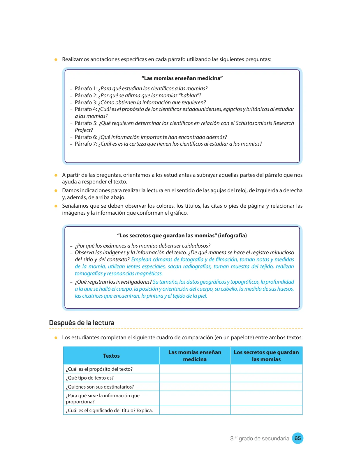 Página 67 de Comprensión lectora : manual para el docente de tercer grado de Secundaria 2018 · 2018