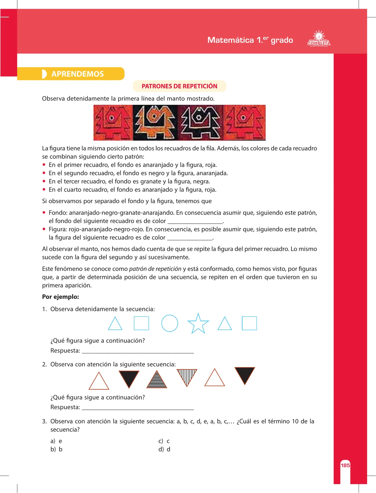 Miniatura página 185 de Matemática 1 : cuaderno de reforzamiento pedagógico - JEC · 2016