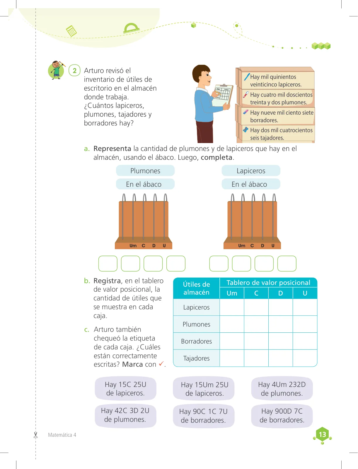 Miniatura página 13 de Matemática 4 : cuaderno de trabajo para cuarto grado de Educación Primaria 2018 · 2018