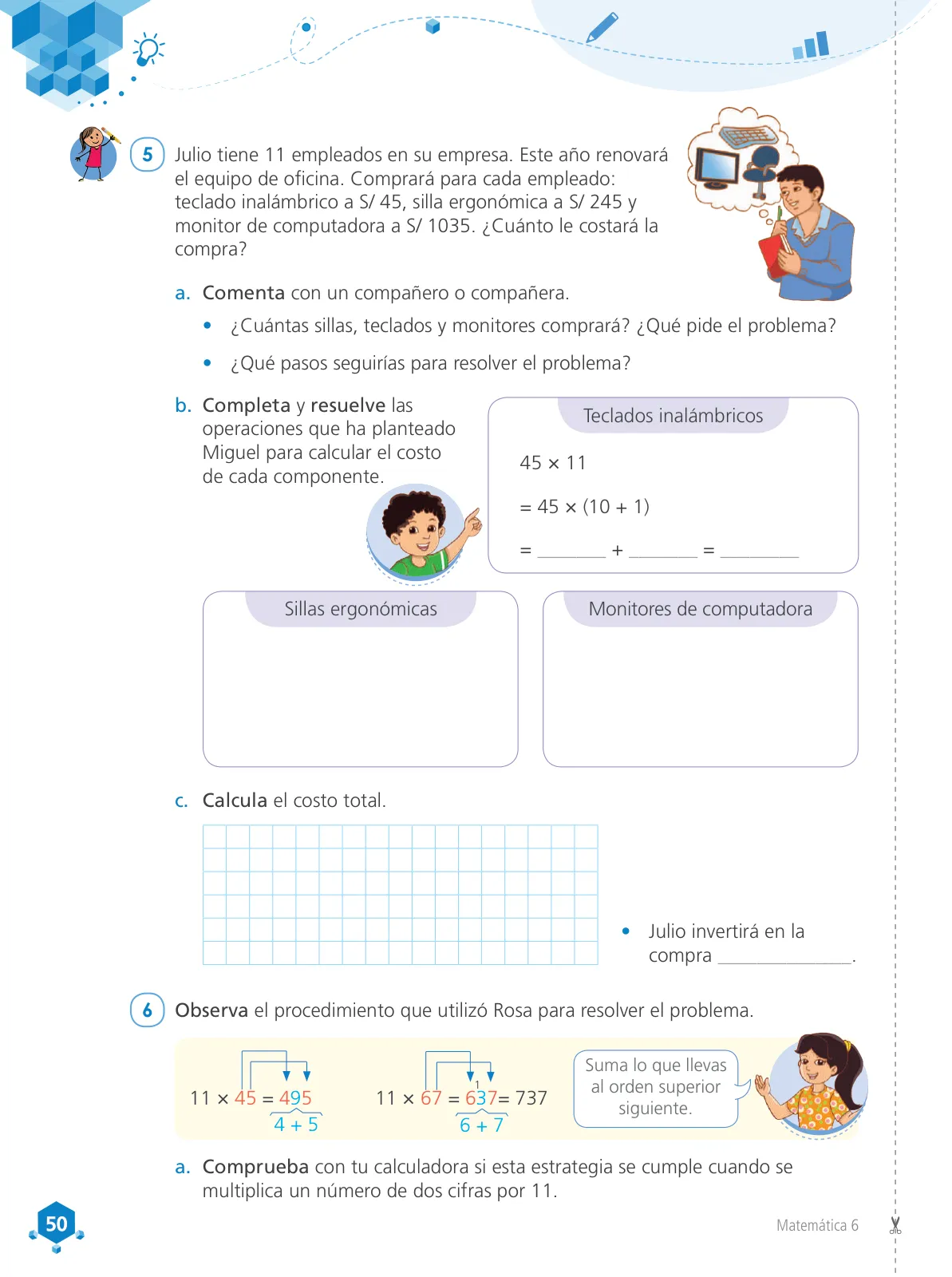 Página 52 de Matemática 6 : cuaderno de trabajo para sexto grado de Educación Primaria 2019 · 2019