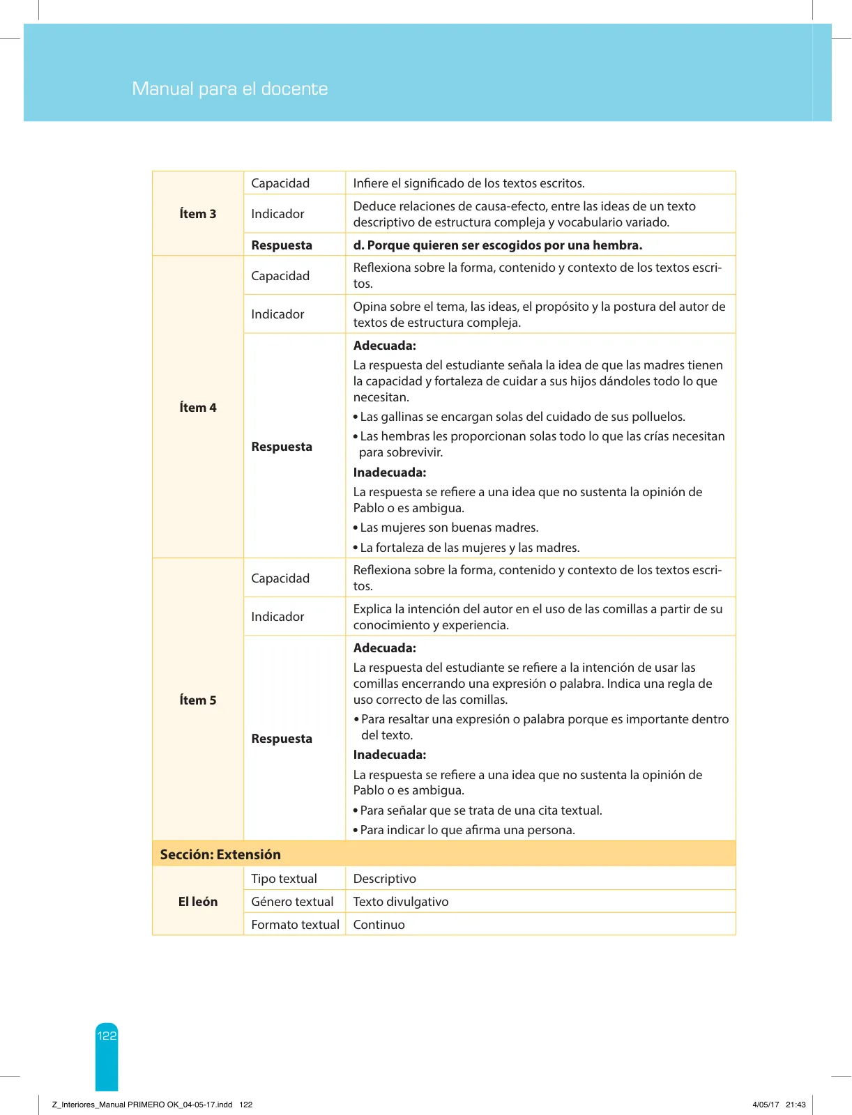 Miniatura página 124 de Comprensión lectora 1 : manual para el docente de primer grado de Secundaria · 2017