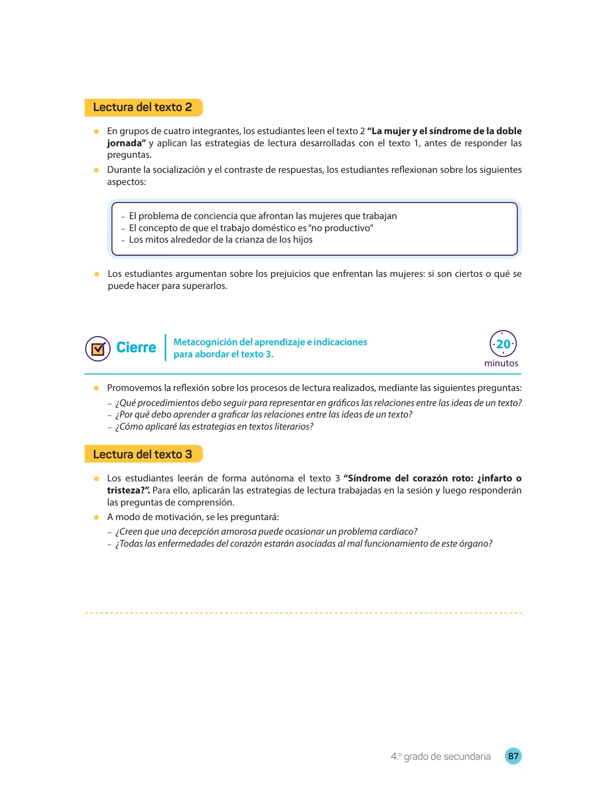 Miniatura página 89 de Comprensión lectora : manual para el docente de cuarto grado de Secundaria 2018 · 2018