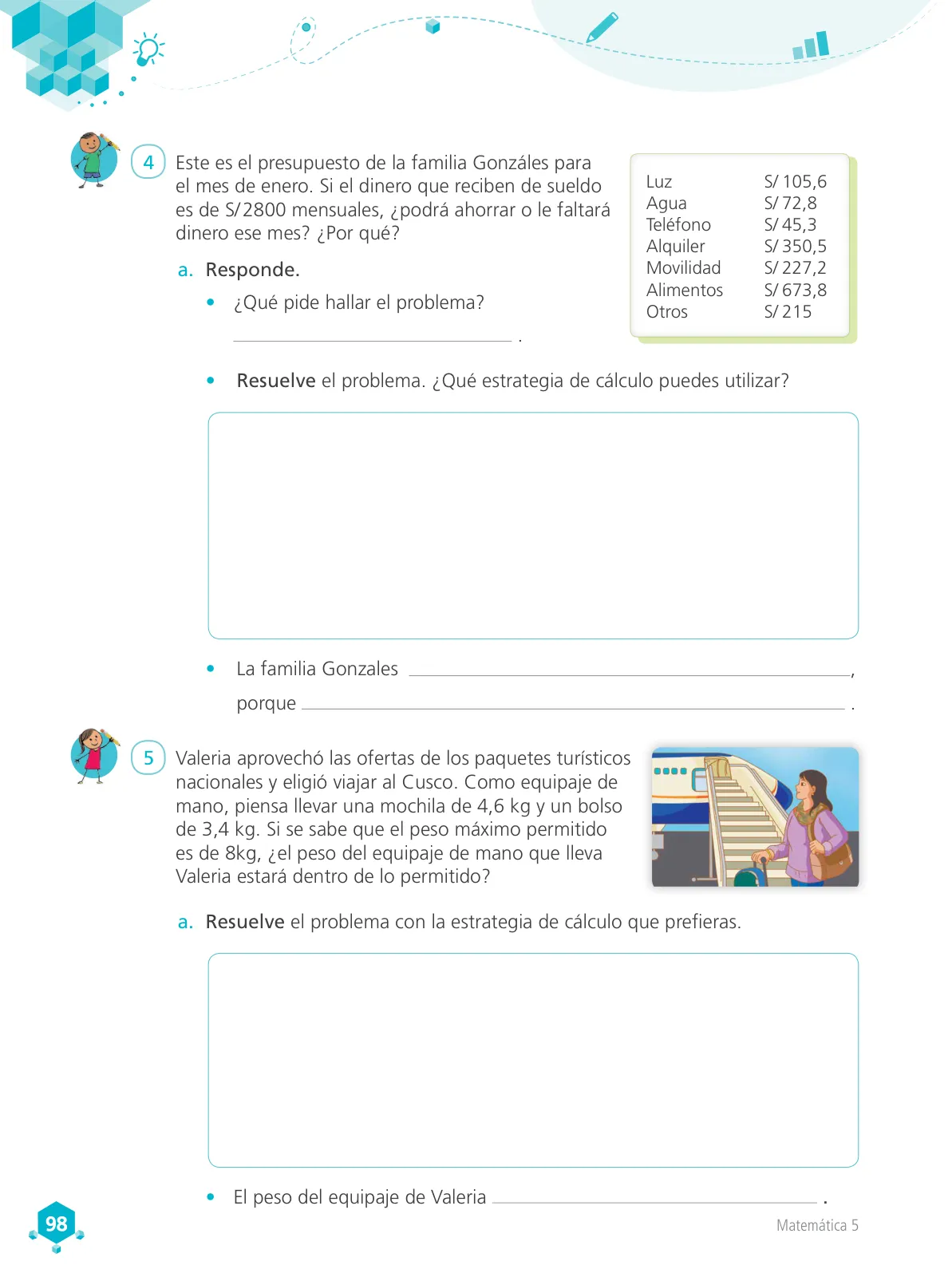Página 99 de Matemática 5 : cuaderno de trabajo para quinto grado de Educación Primaria 2018 · 2018