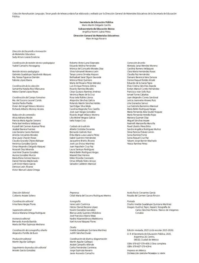 Página 3 de Colección Nanahuatzin. Lenguajes. Libro de Educación Telesecundaria Grado 3° Ciclo Escolar 2025 - 2026