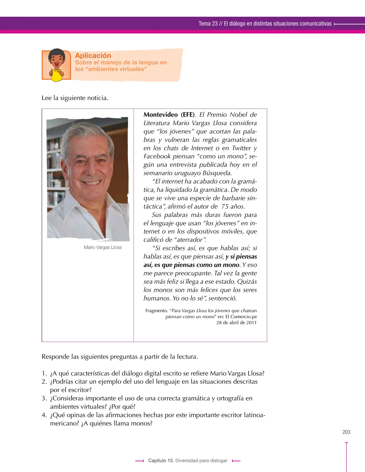 Página 203 de Lenguaje 8° · Secundaria Activa