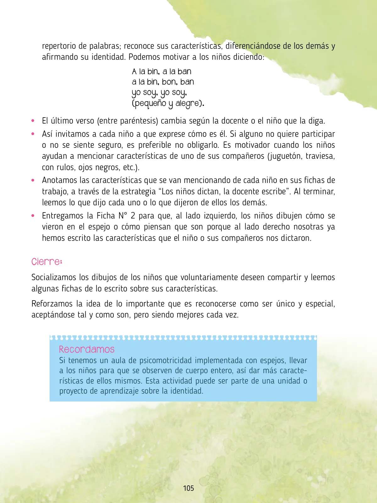 Página 107 de Agenda pedagógica 2017-2018 para docentes de II Ciclo de Instituciones de nivel de Educación Inicial · 2017