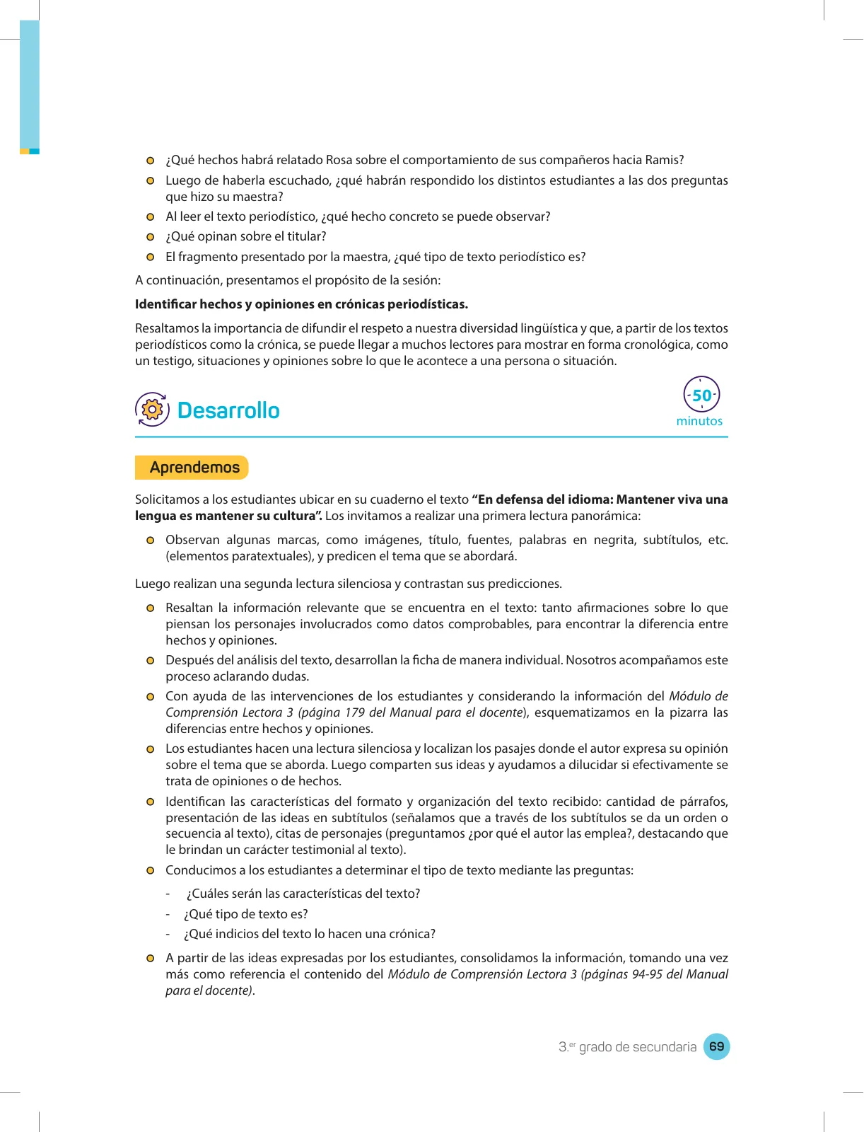 Miniatura página 71 de Comprensión lectora 3 : manual para el docente de tercer grado de Secundaria · 2017