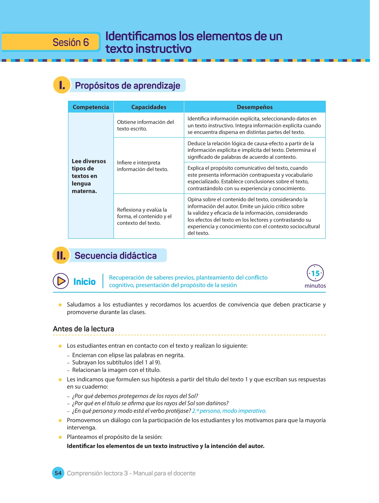 Miniatura página 56 de Comprensión lectora : manual para el docente de tercer grado de Secundaria 2018 · 2018