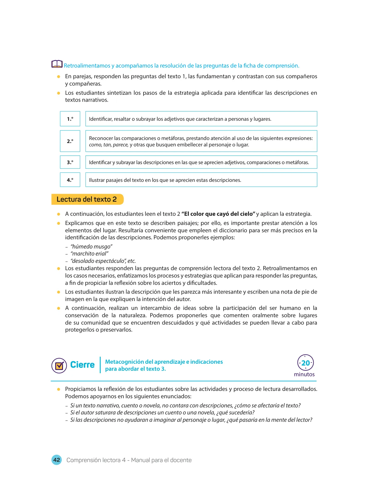 Página 44 de Comprensión lectora : manual para el docente de cuarto grado de Secundaria 2018 · 2018