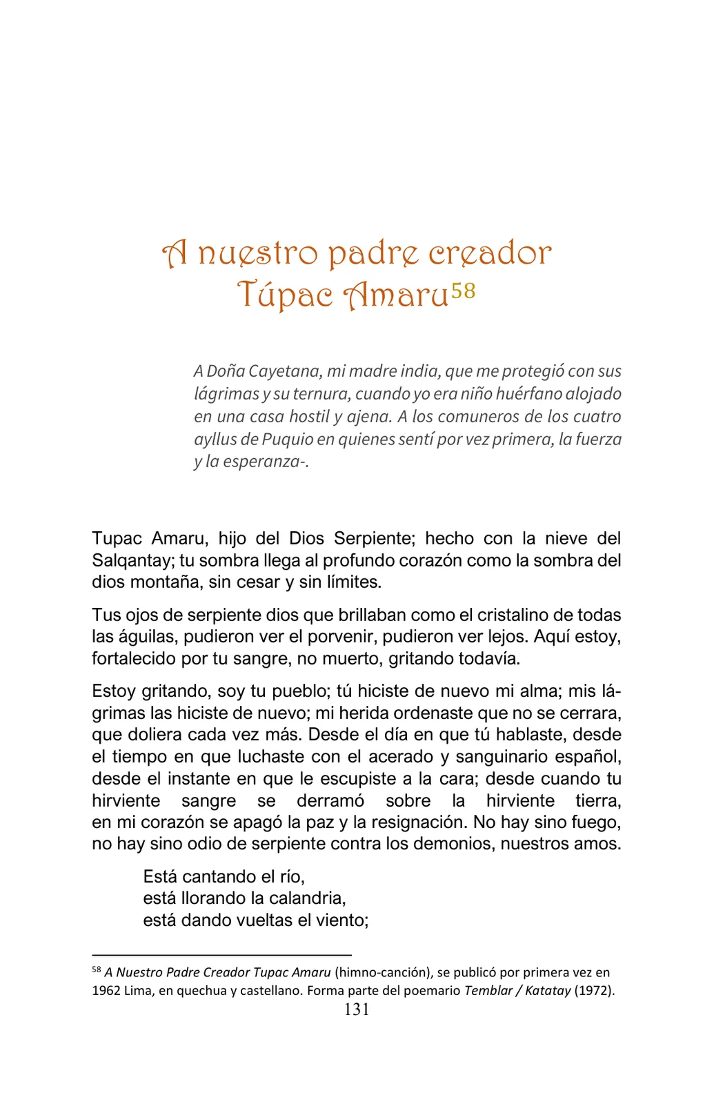 Página 131 de Arguedas, entre el fuego y el amor : textos seleccionados para estudiantes de Educación Básica · 2021