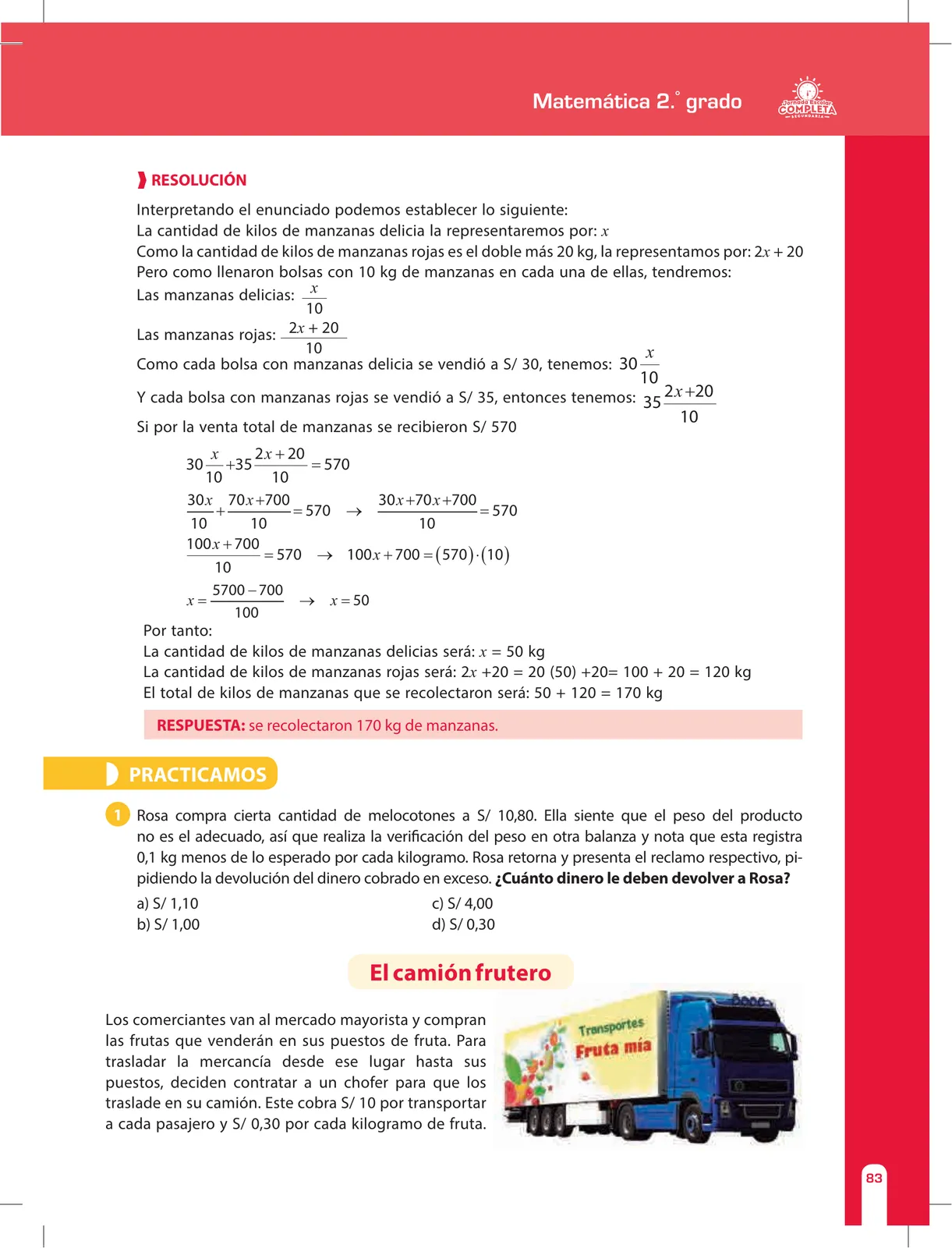 Página 83 de Matemática 2 : cuaderno de reforzamiento pedagógico - JEC · 2016