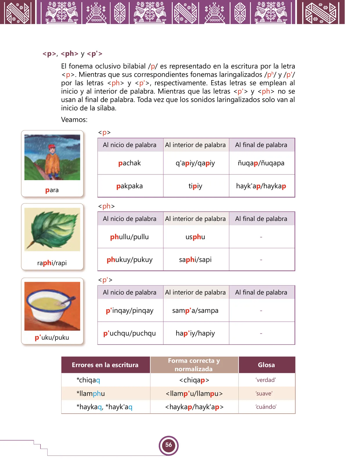 Miniatura página 58 de Urin Qichwa Qillqay Yachana Mayt'u = Manual de escritura quechua sureño · 2021