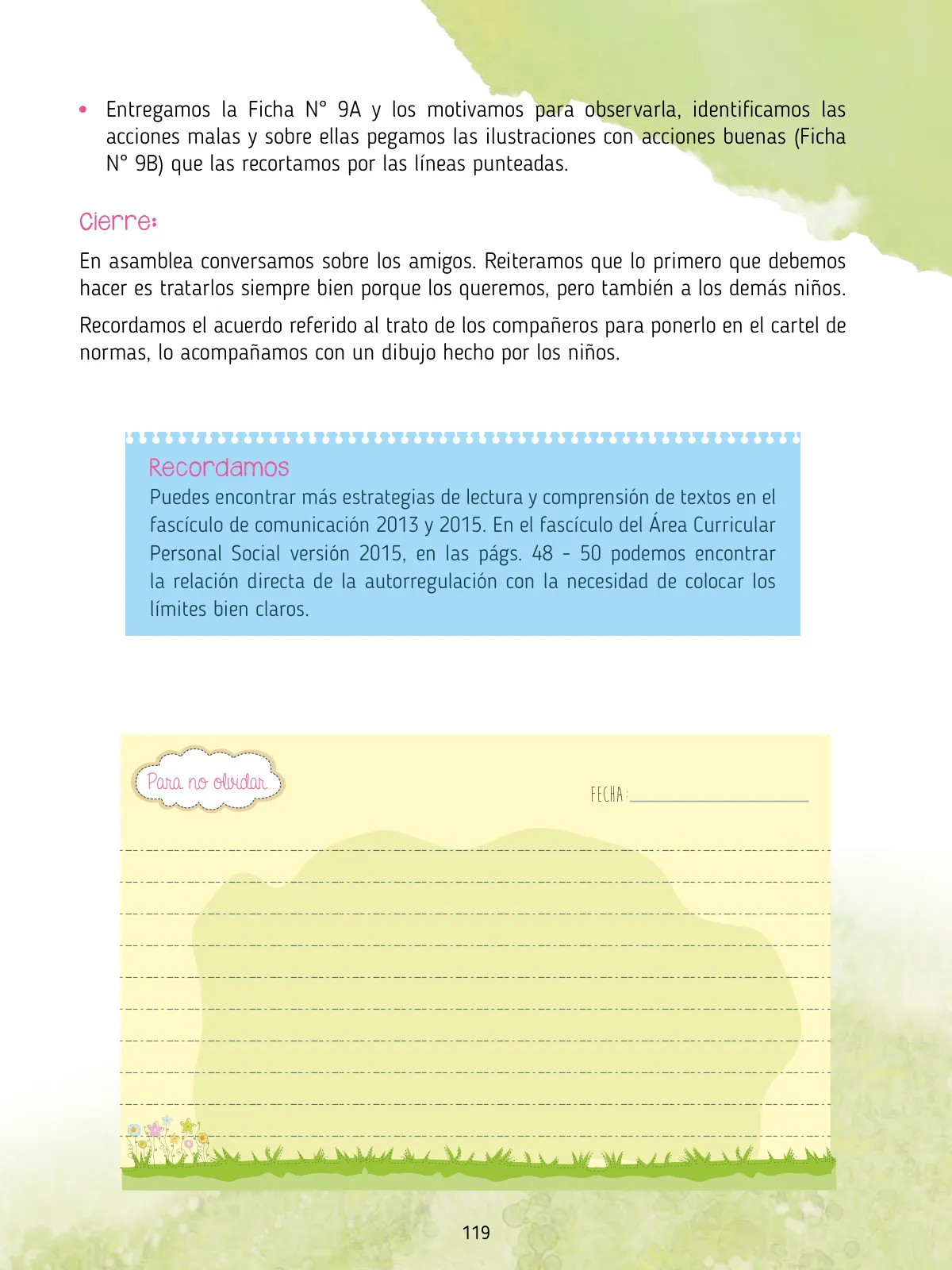 Miniatura página 121 de Agenda pedagógica 2017-2018 para docentes de II Ciclo de Instituciones de nivel de Educación Inicial · 2017