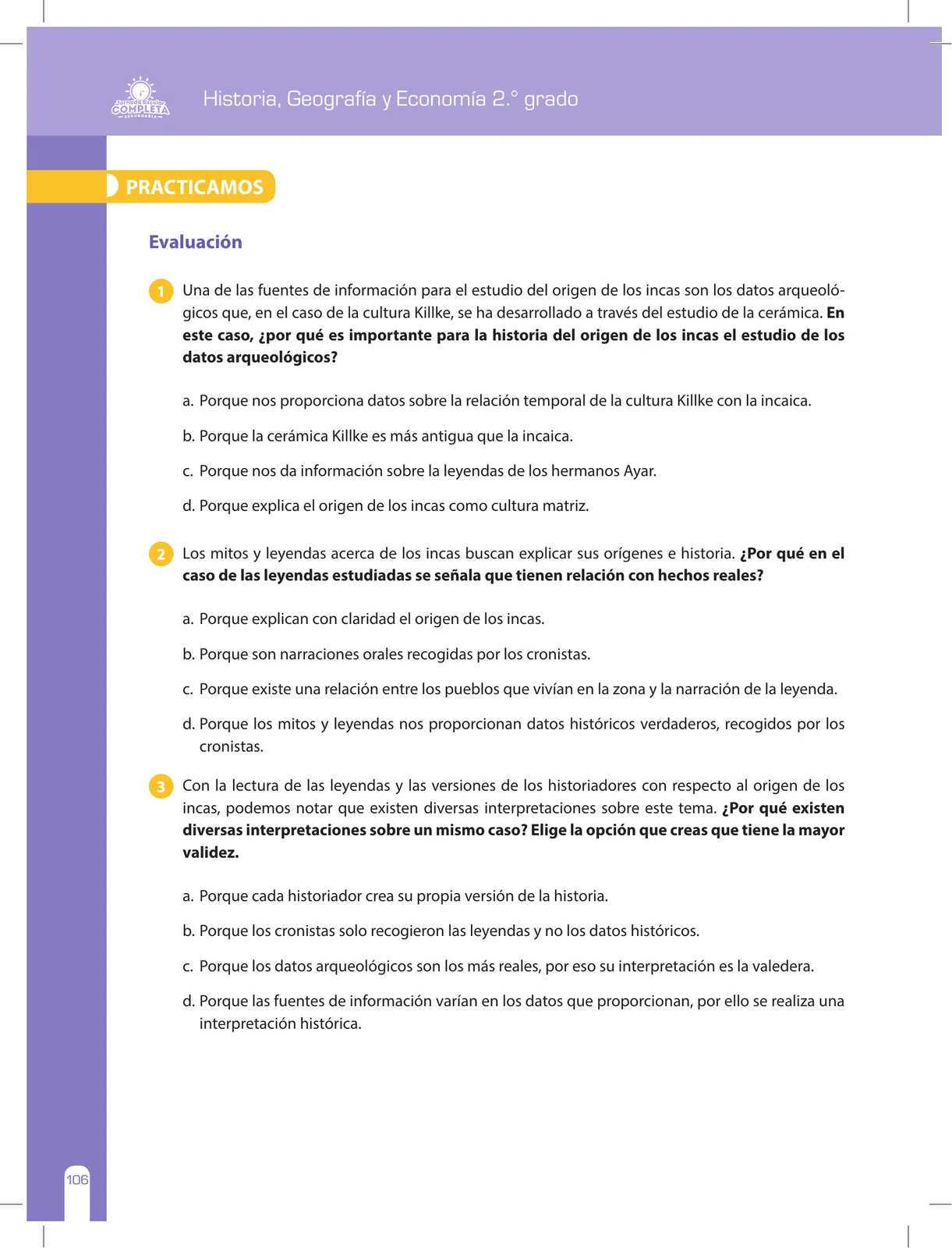 Página 106 de Historia, Geografía y Economía 2 : cuaderno de reforzamiento pedagógico - JEC · 2016