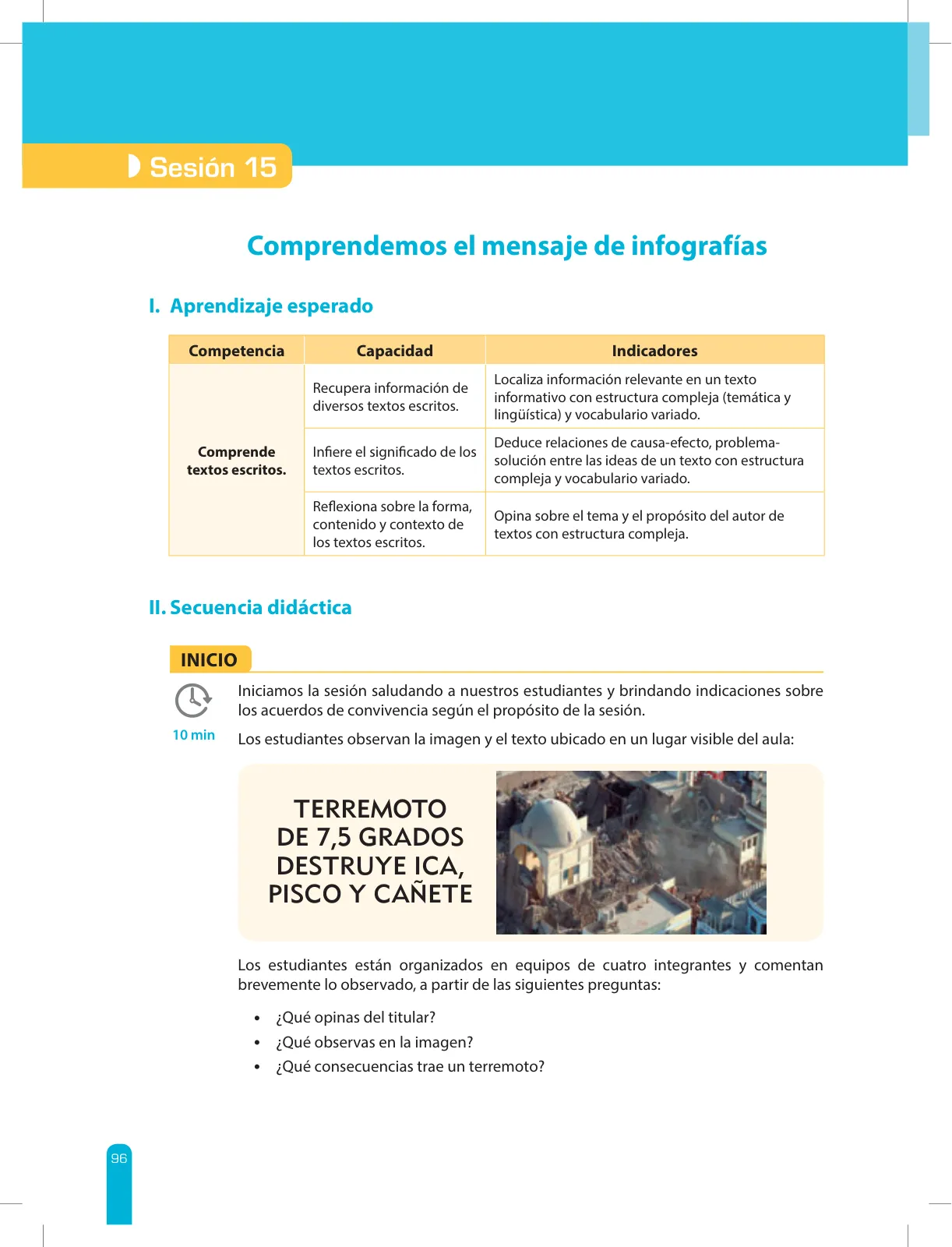 Página 98 de Comprensión lectora 2 : manual para el docente de segundo grado de Secundaria · 2017