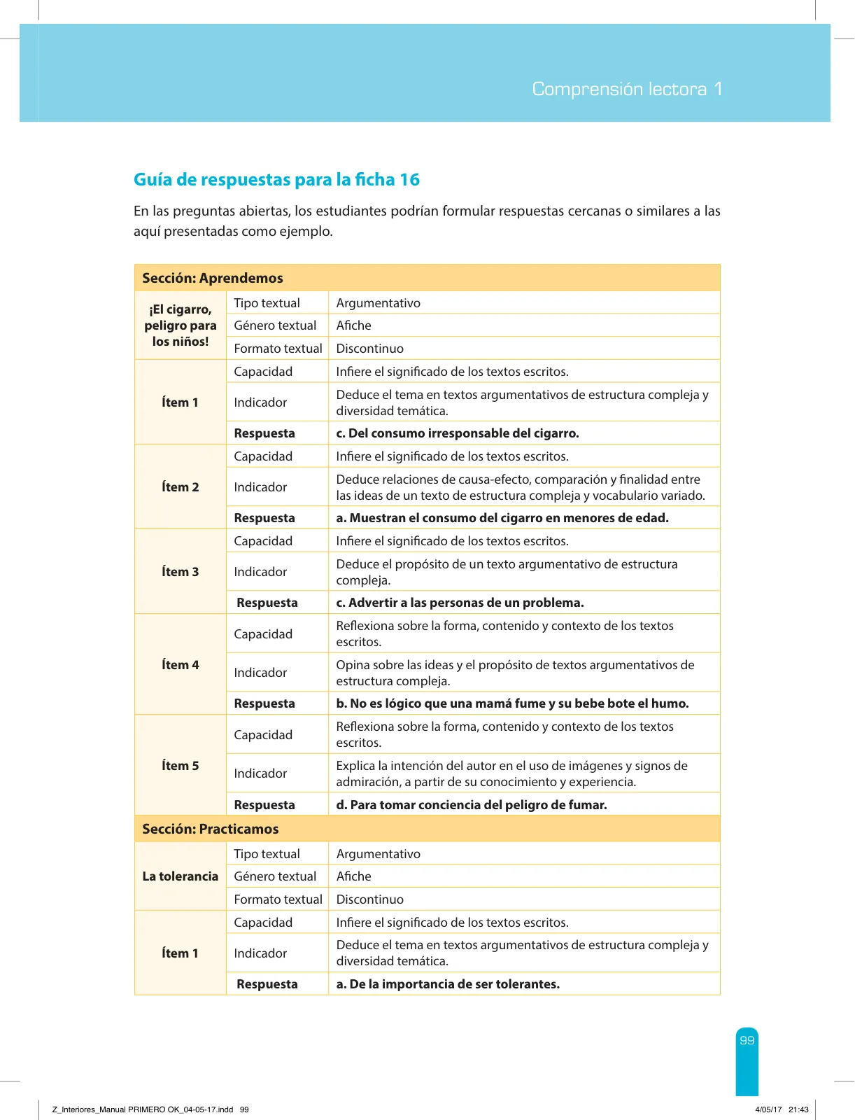 Página 101 de Comprensión lectora 1 : manual para el docente de primer grado de Secundaria · 2017