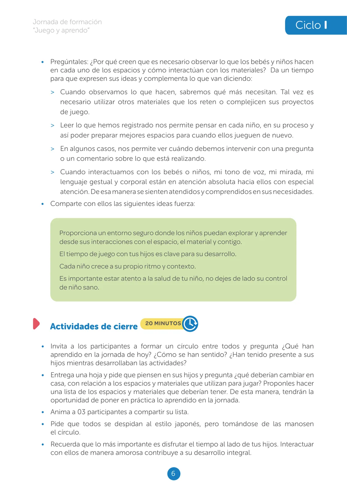 Página 6 de Jornada de formación “Juego y aprendo” : ciclo I · 2025