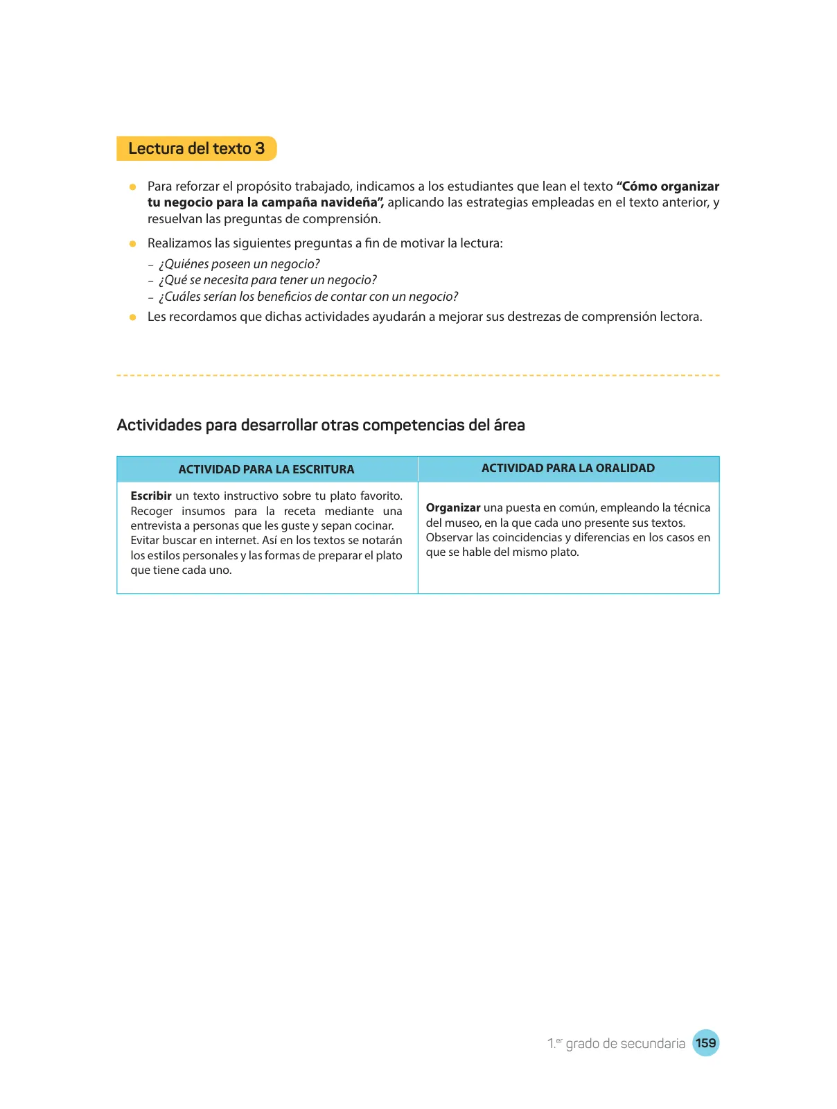 Página 161 de Comprensión lectora : manual para el docente de primer grado de Secundaria 2018 · 2018