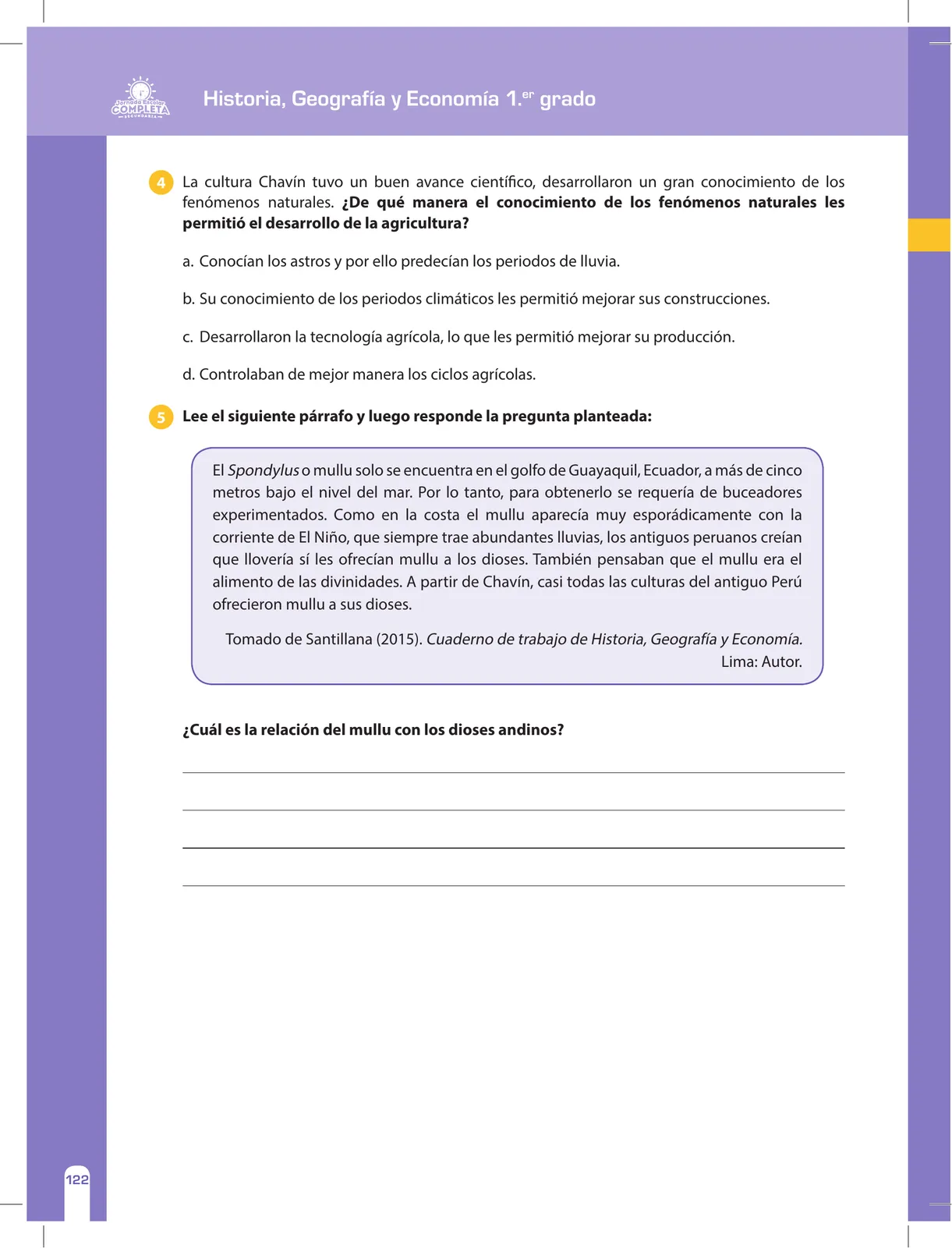 Página 122 de Historia, Geografía y Economía 1 : cuaderno de reforzamiento pedagógico - JEC · 2016