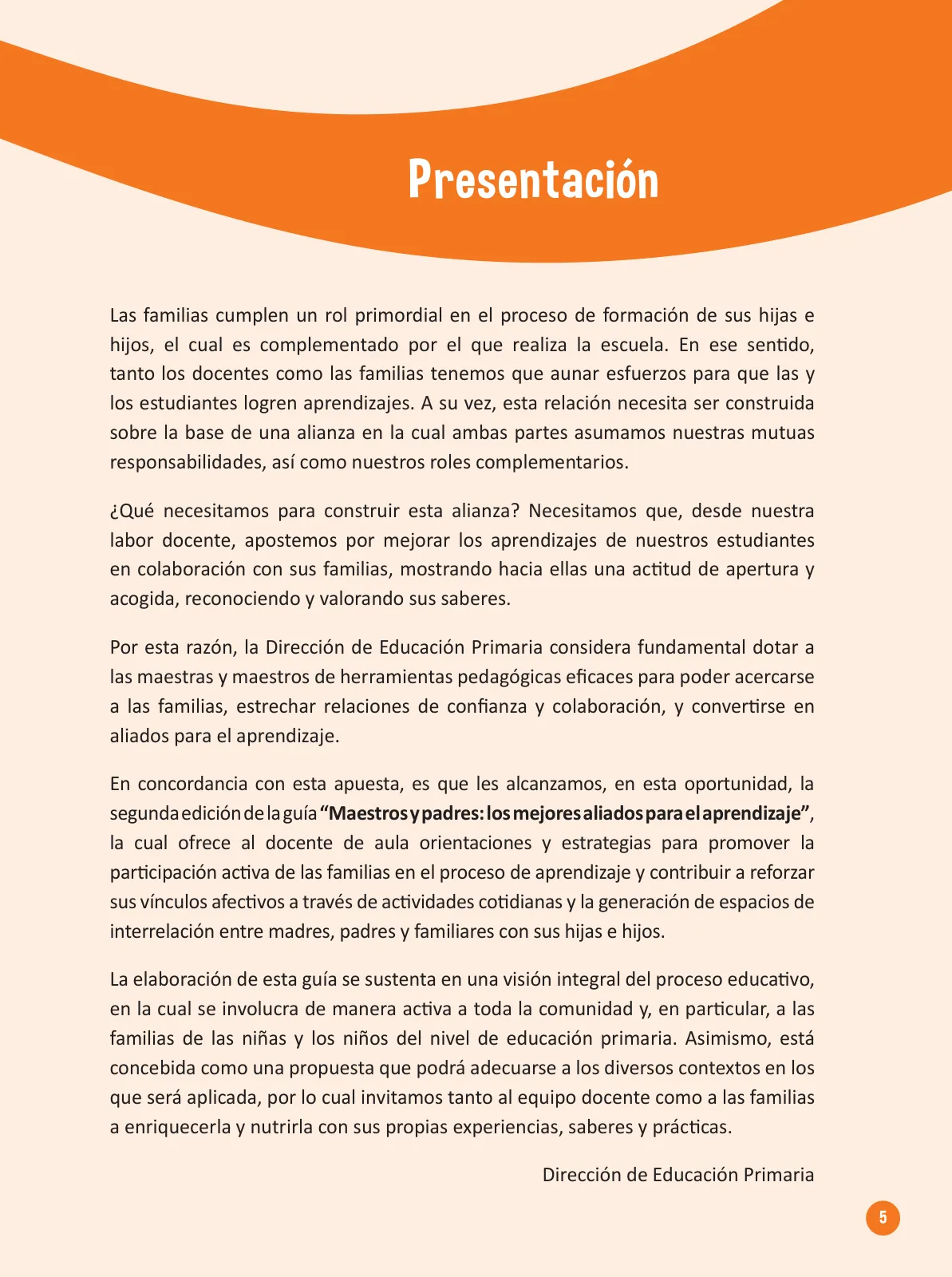 Página 7 de Guía para el trabajo docente con las familias del ciclo IV de Primaria · 2016