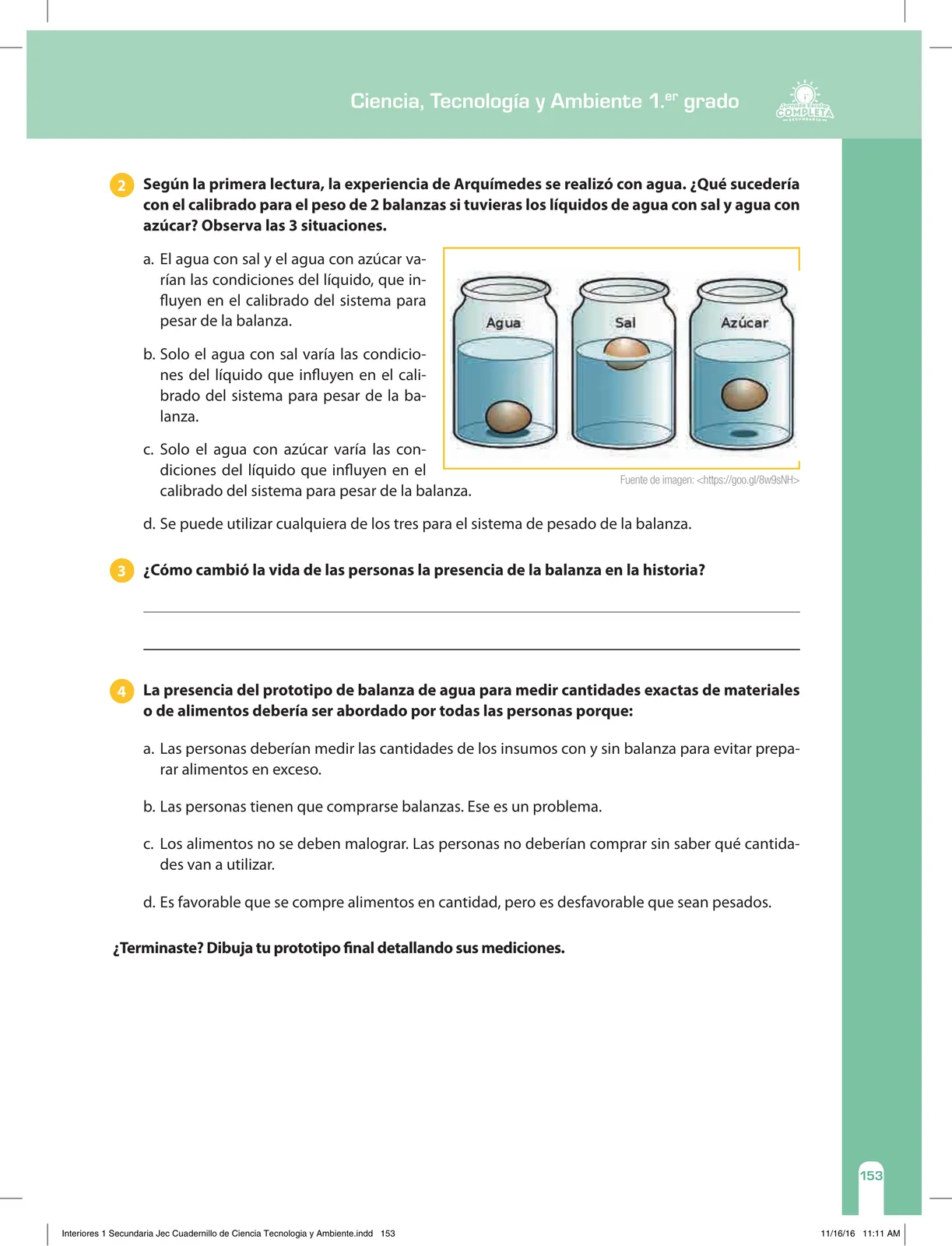 Miniatura página 153 de Ciencia, Tecnología y Ambiente 1. Cuaderno de reforzamiento pedagógico - JEC · 2016