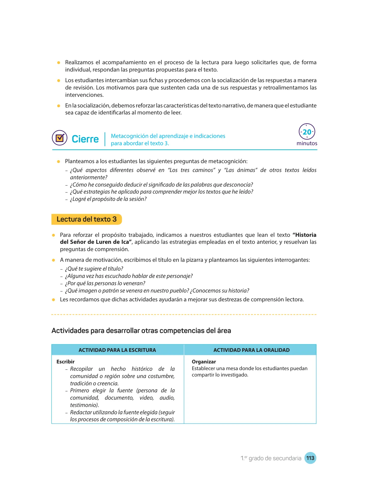 Página 115 de Comprensión lectora : manual para el docente de primer grado de Secundaria 2018 · 2018