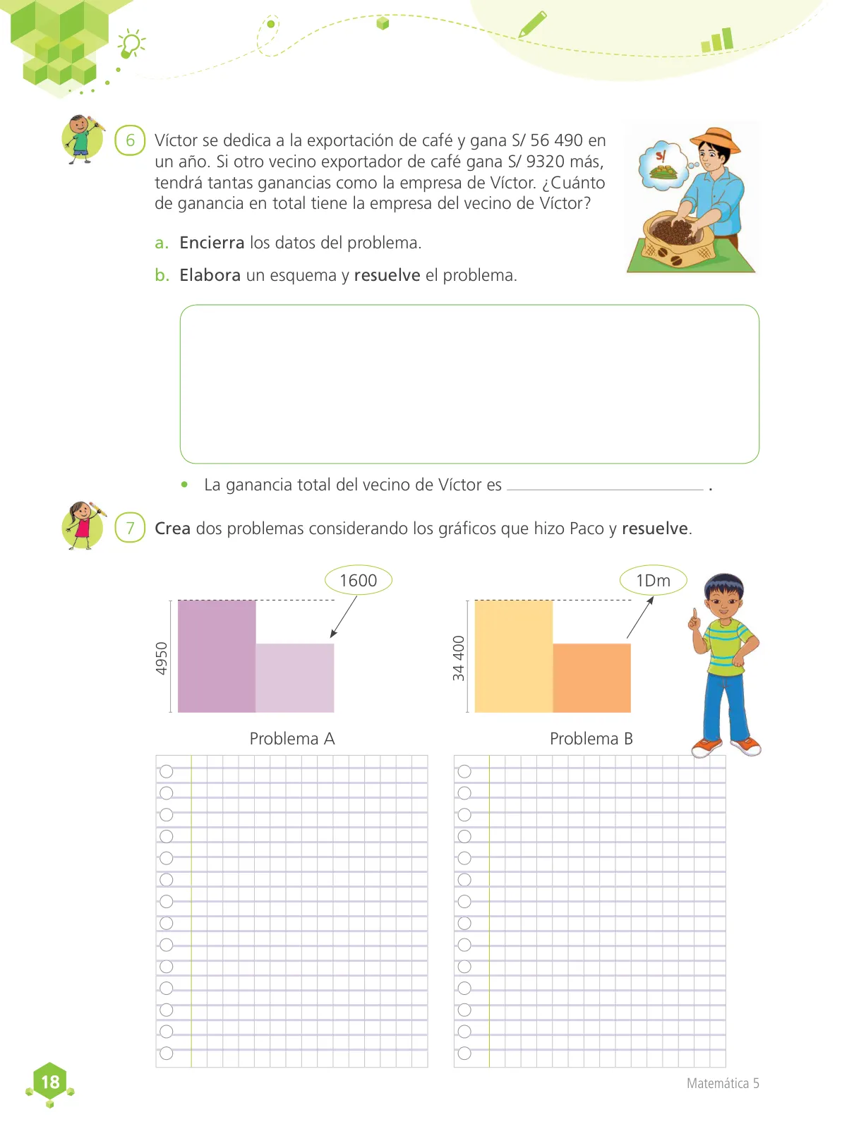 Página 19 de Matemática 5 : cuaderno de trabajo para quinto grado de Educación Primaria 2018 · 2018