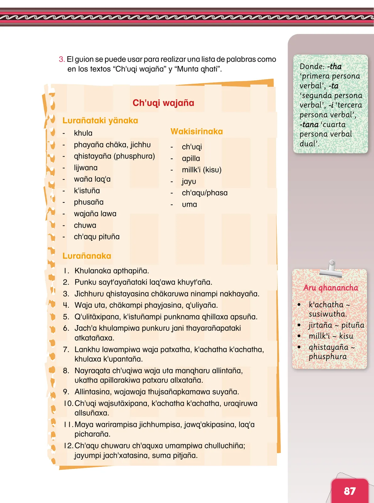 Miniatura página 89 de Aymara arutha chiqapa qillqañataki panka = Manual de escritura Aimara · 2021